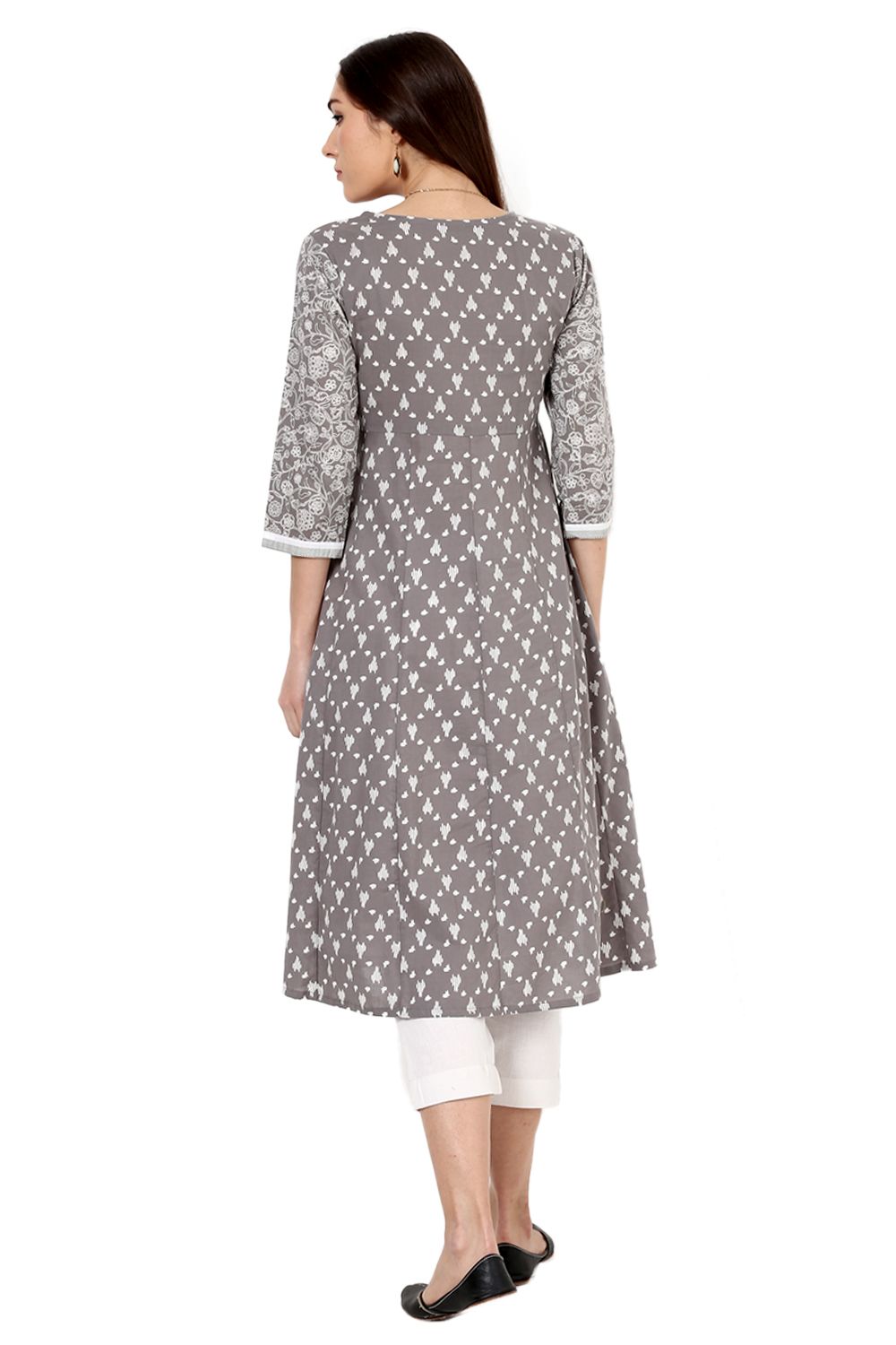 Grey Kalidar Cotton Kurta image number 5