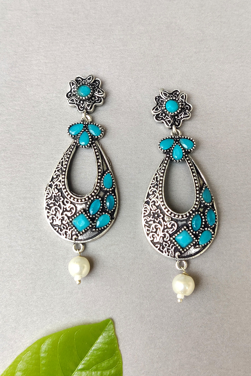 Turquoise Metal Brass Earring image number 0