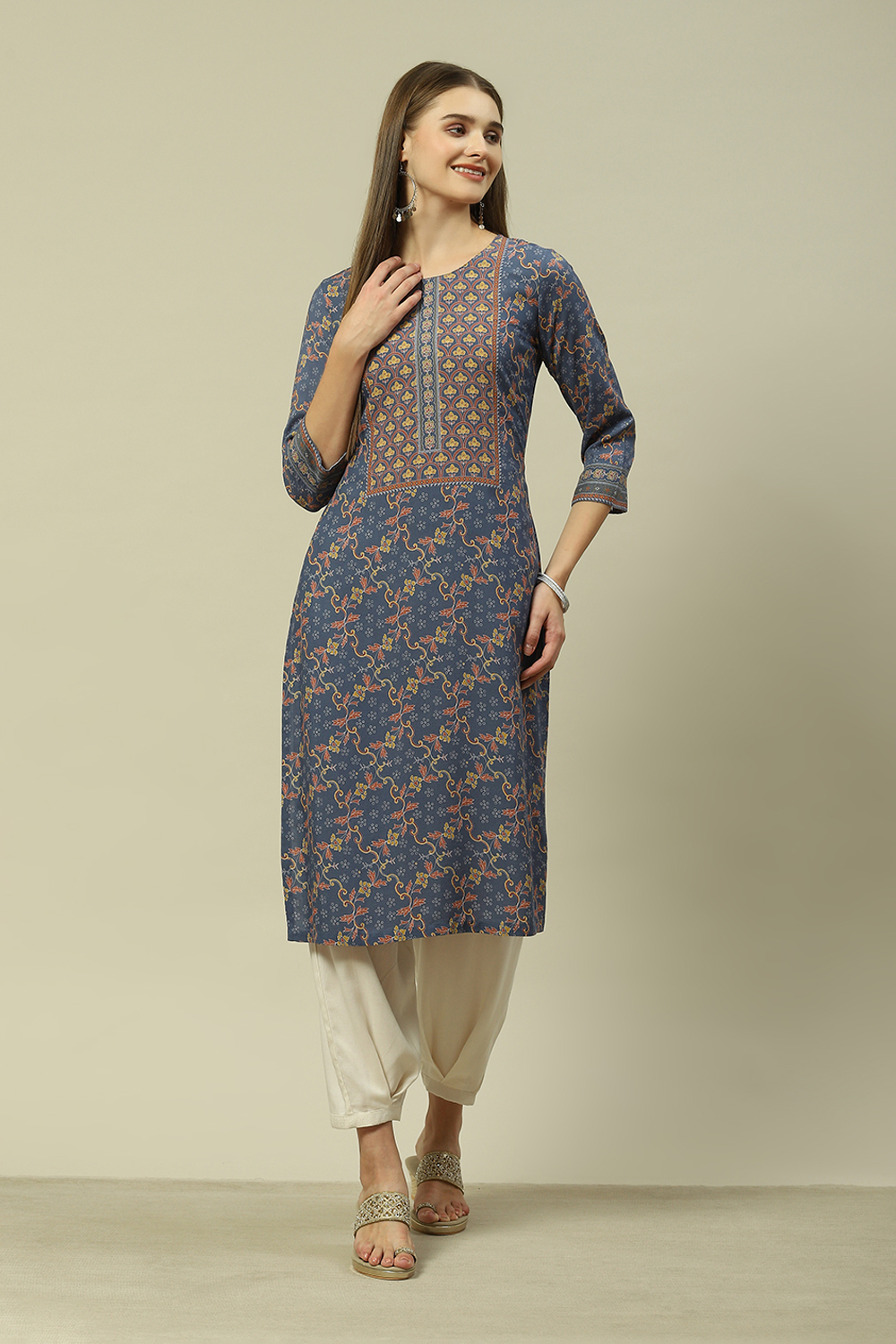 Pink LIVA Straight Printed Kurta image number 0