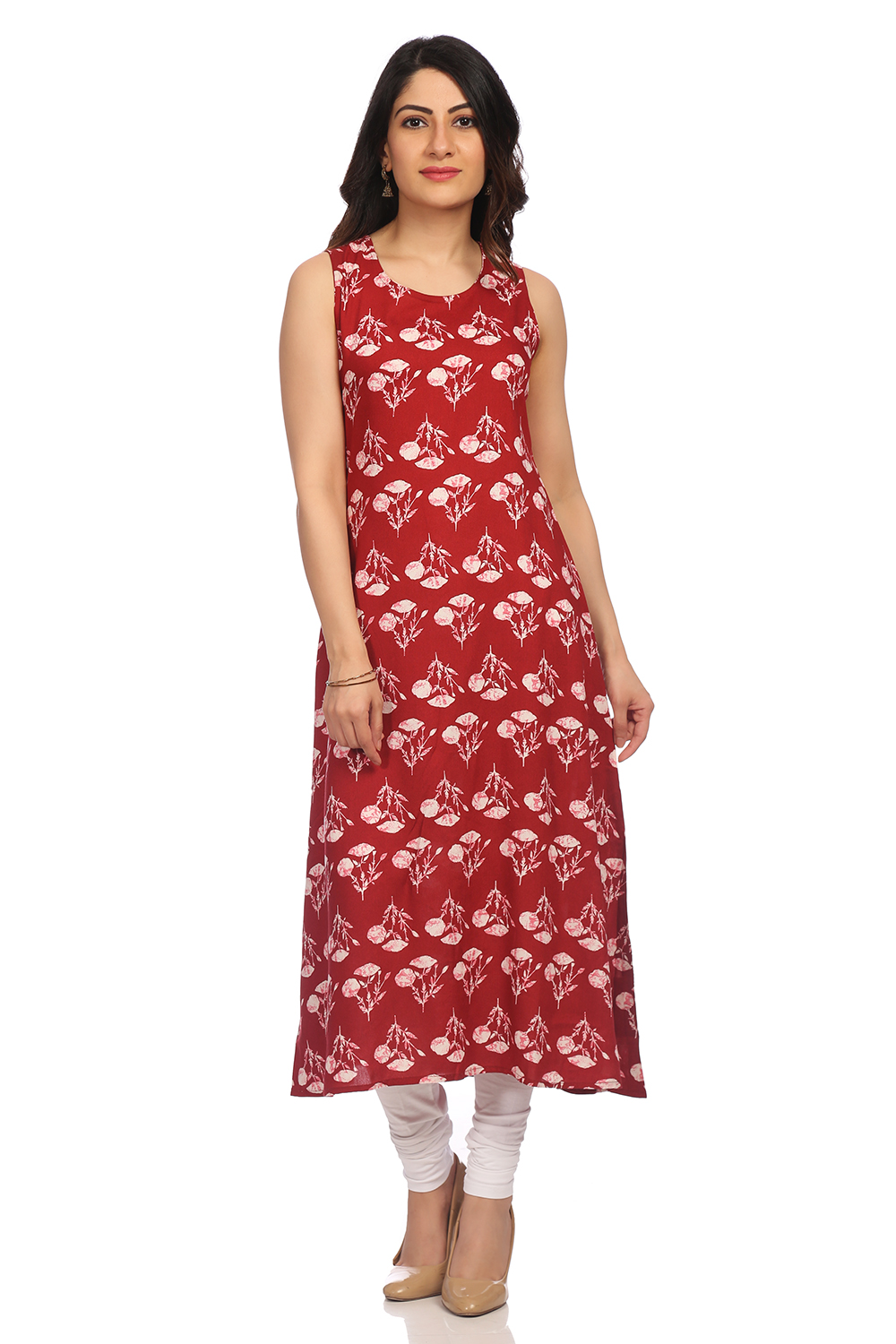 Maroon Viscose Rayon Flared Kurta image number 4