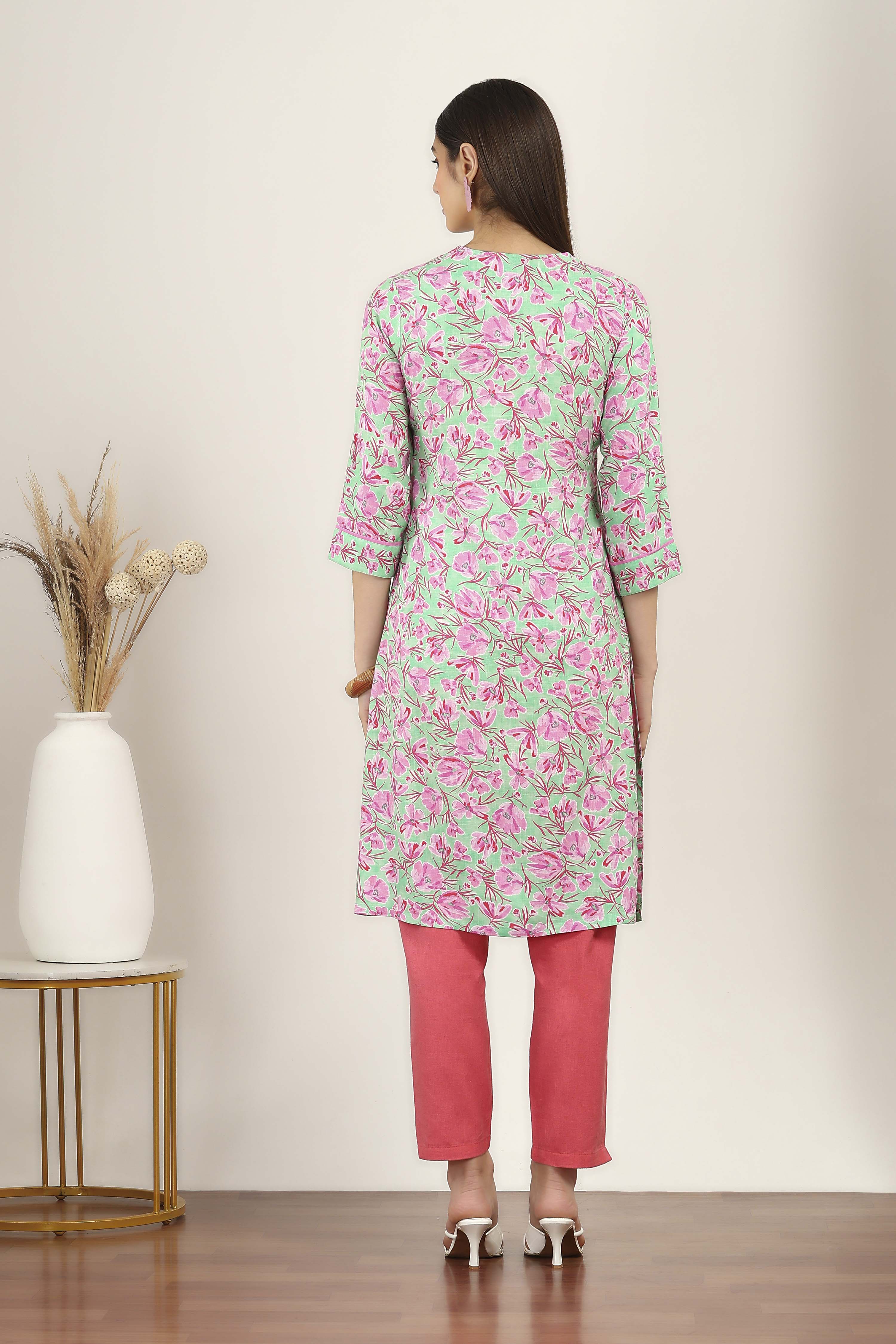 Lavender Printed Straight Kurta image number 3