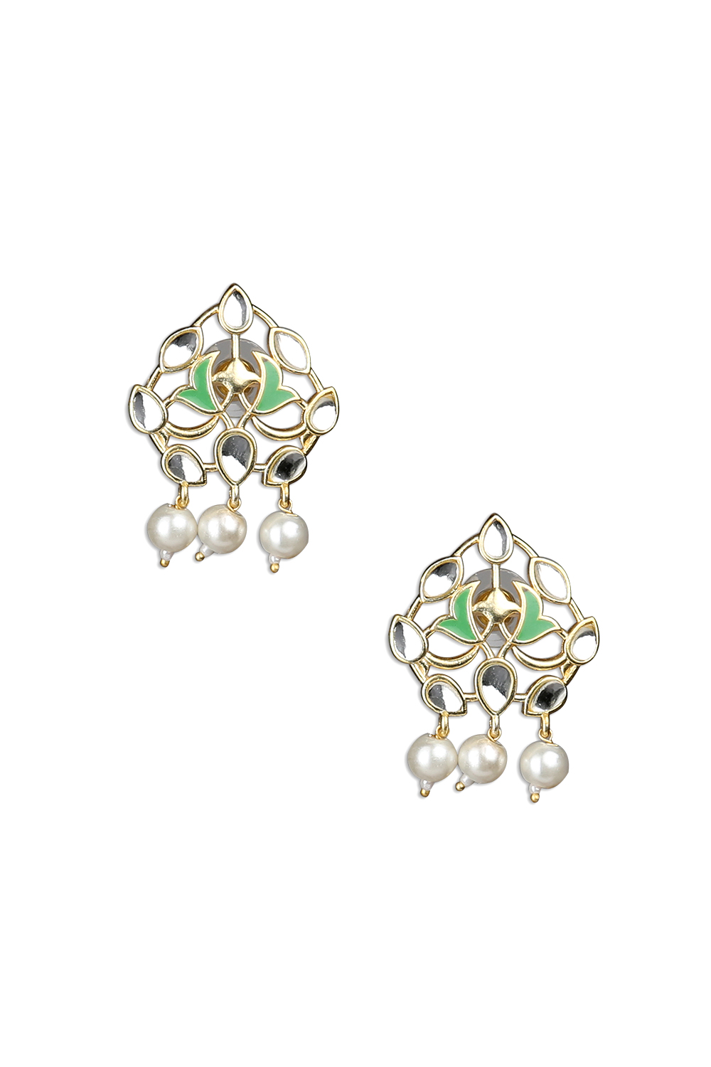 Green Enamel And Pearls Earrings image number 1
