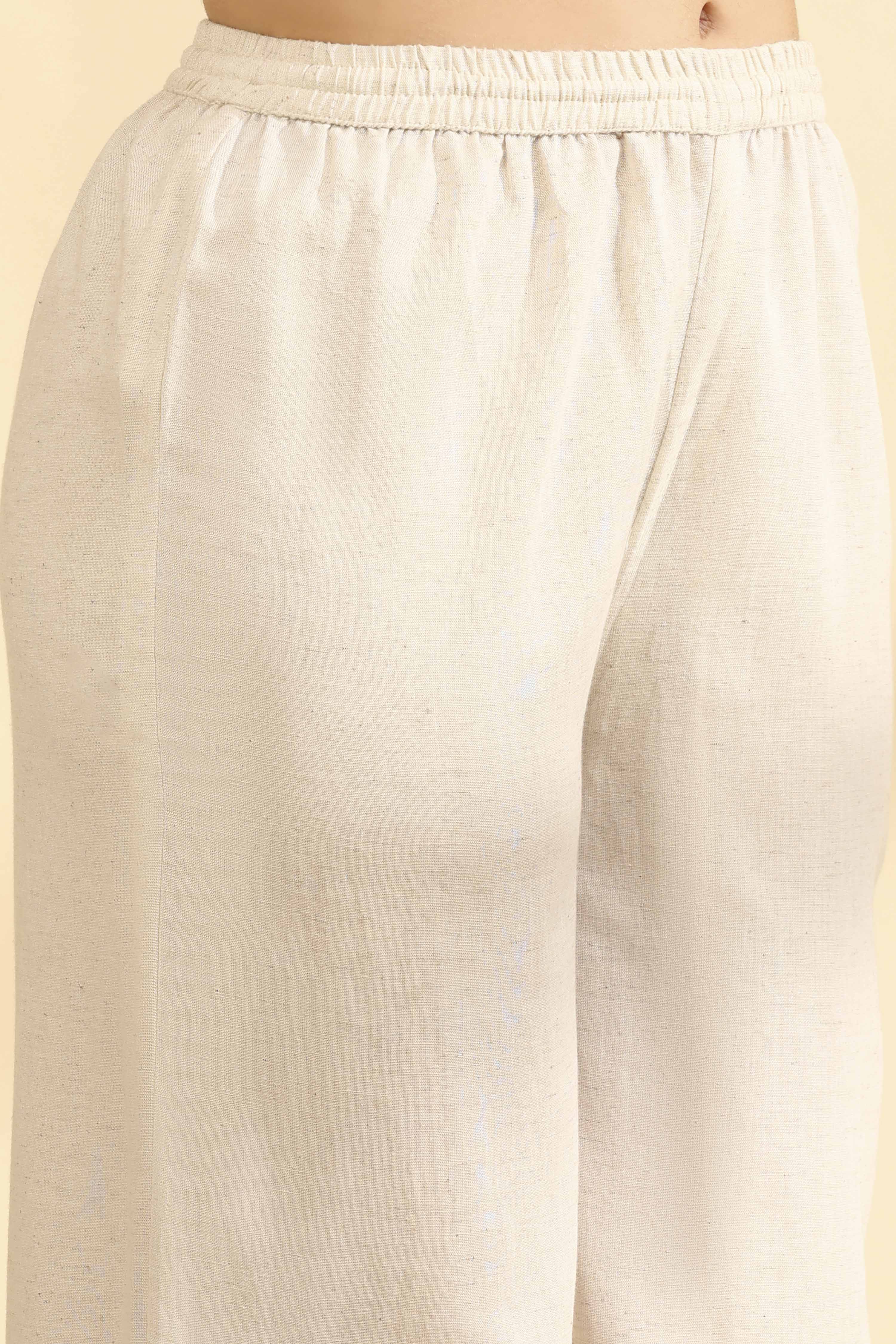 Off White Rayon Flex Straight Co-ord Set image number 2