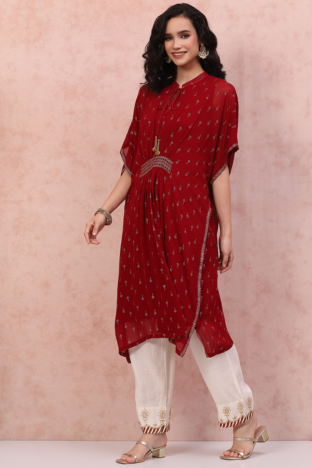 Maroon Art Silk Kaftan Top image number 2