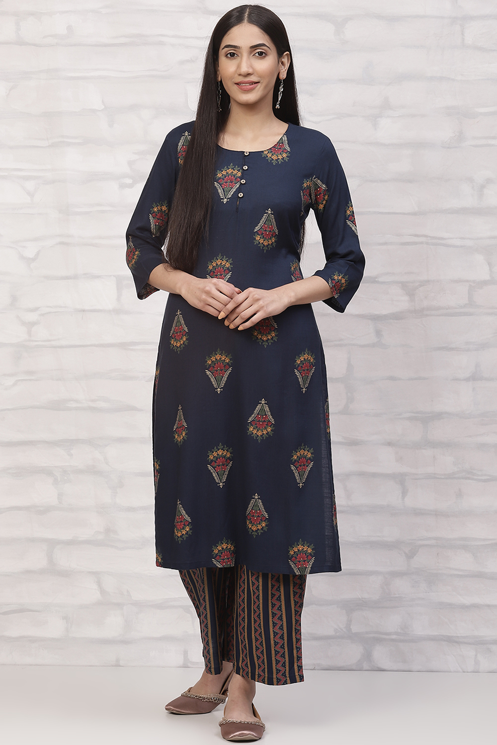 Navy Blue LIVA Kurta Set image number 0