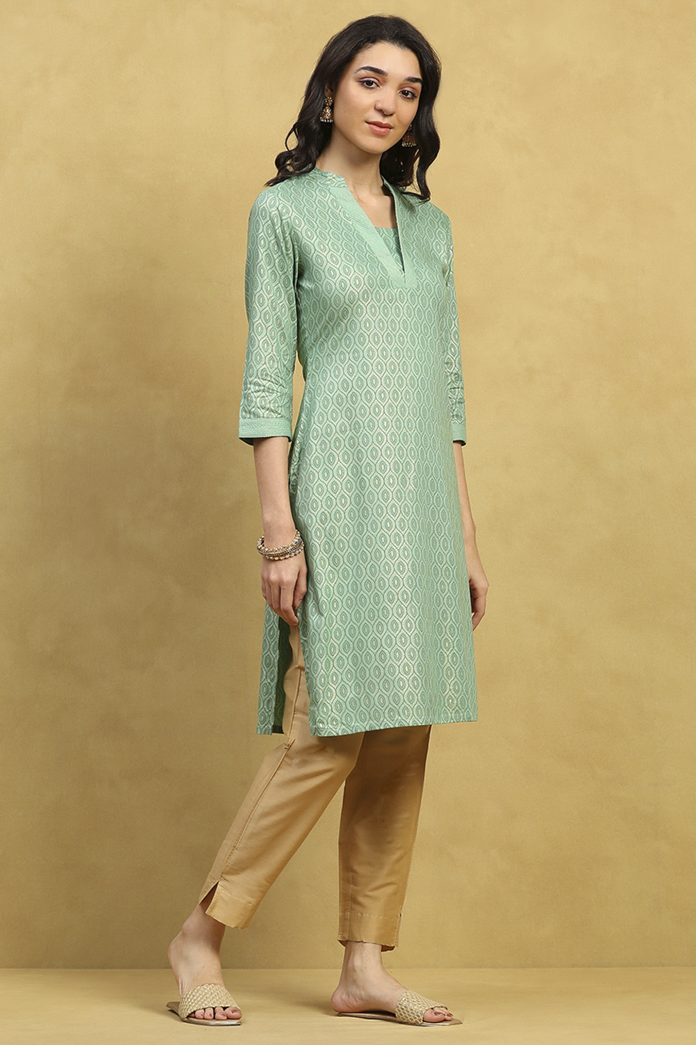 Green Viscose Rayon Printed Straight Kurta image number 4