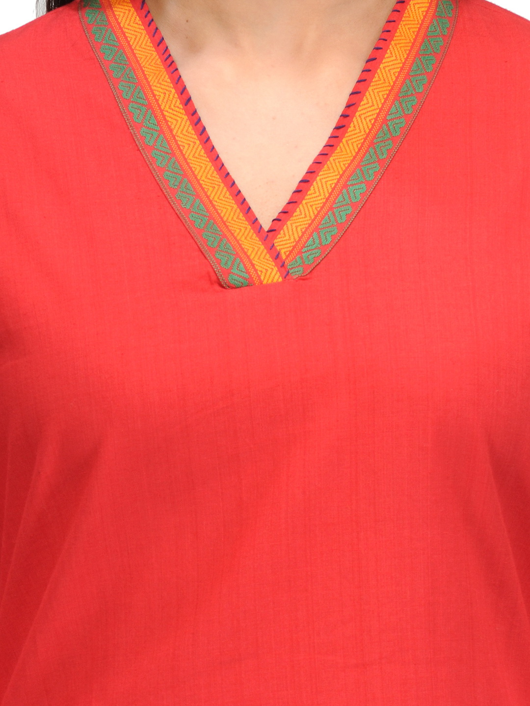 Red Cotton Straight Kurta image number 4