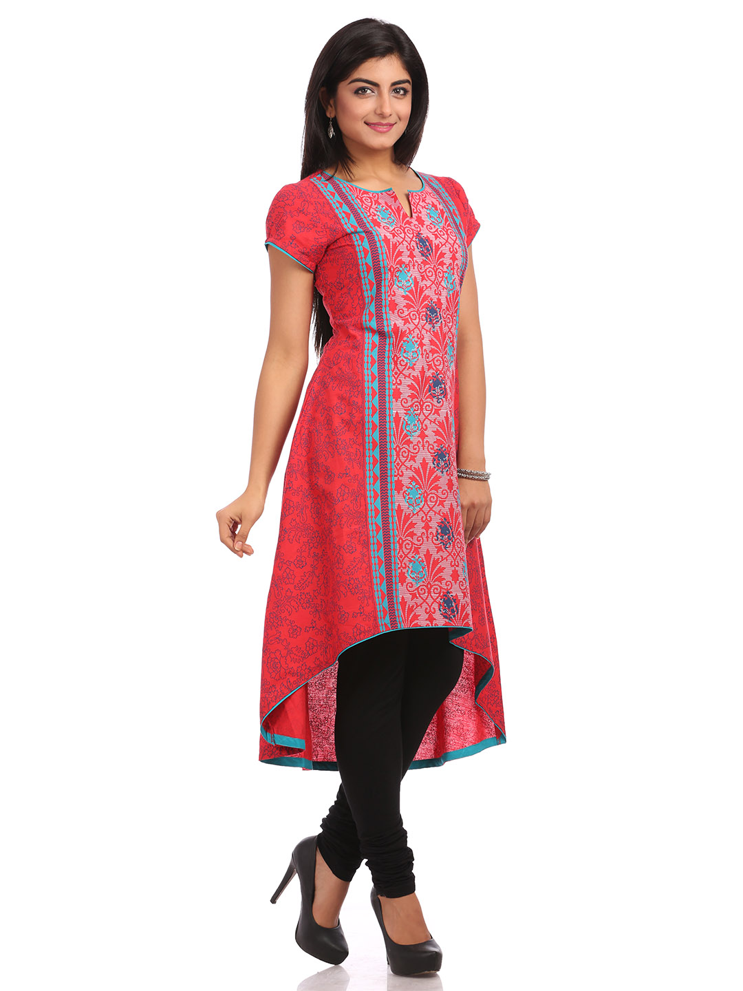 Red Asymmetric Cotton Kurta image number 2