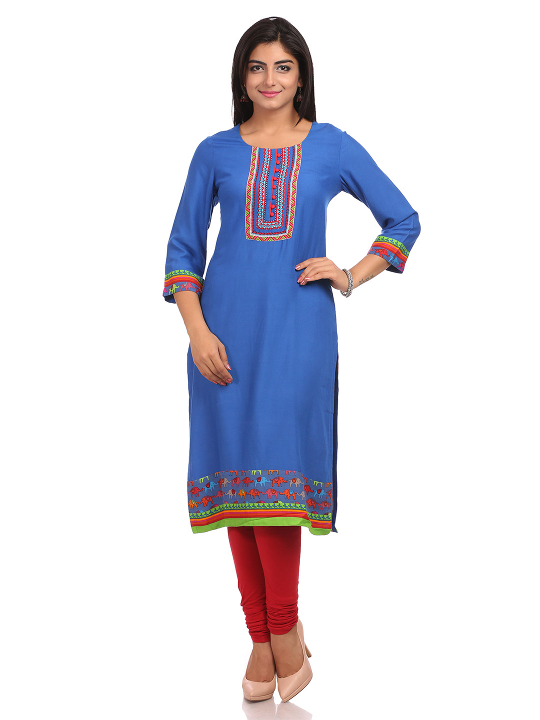 Blue Straight Cotton Kurta image number 0