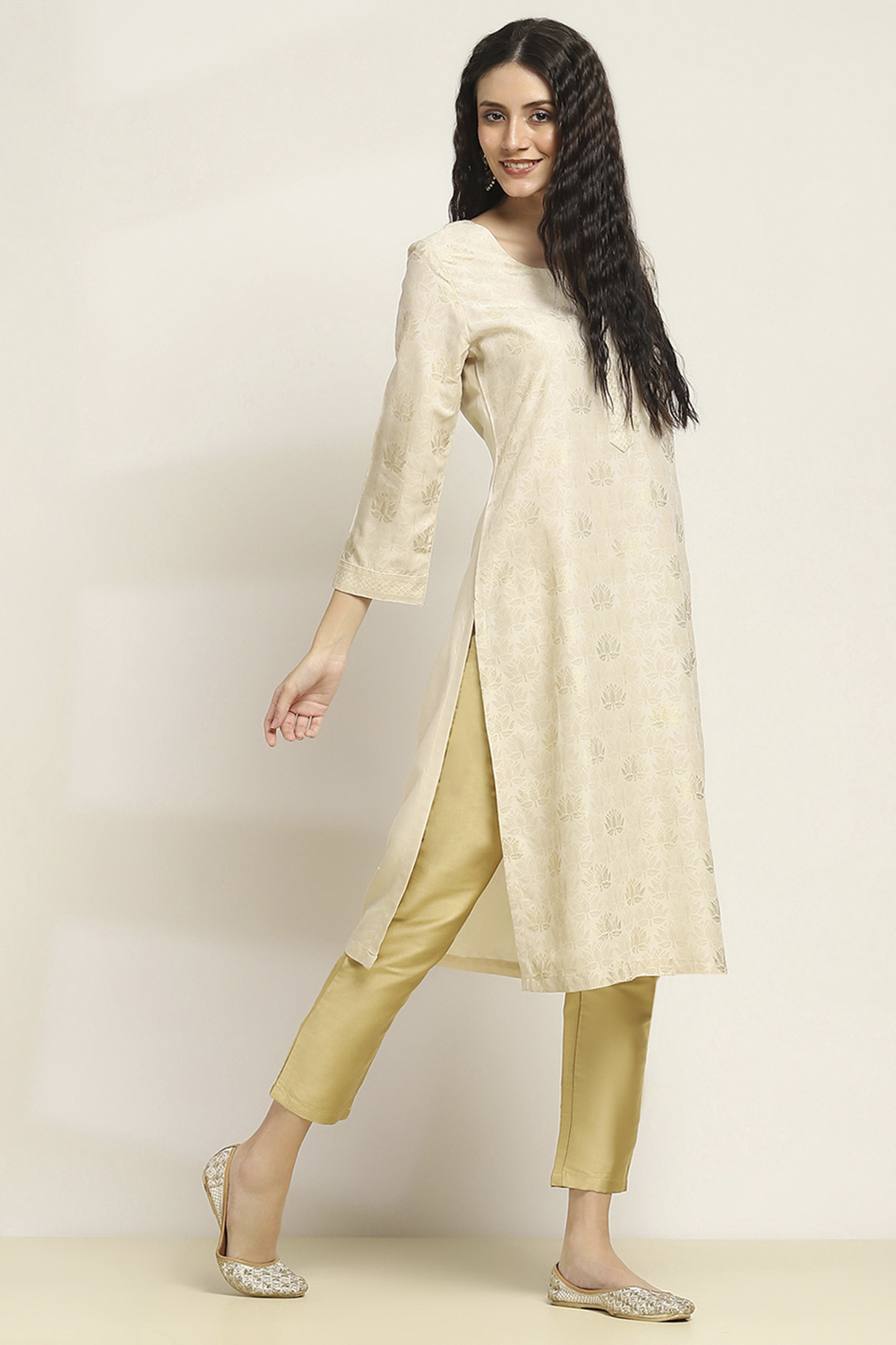 Blue Viscose Rayon Printed Straight Kurta image number 4