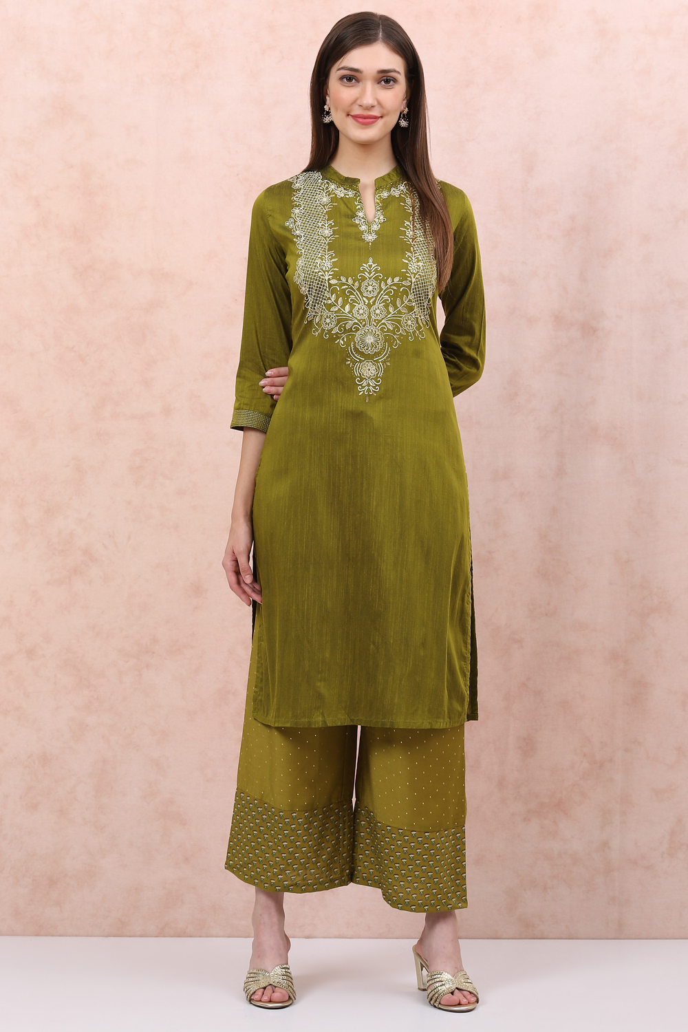 Green Art Silk Straight Kurta image number 0