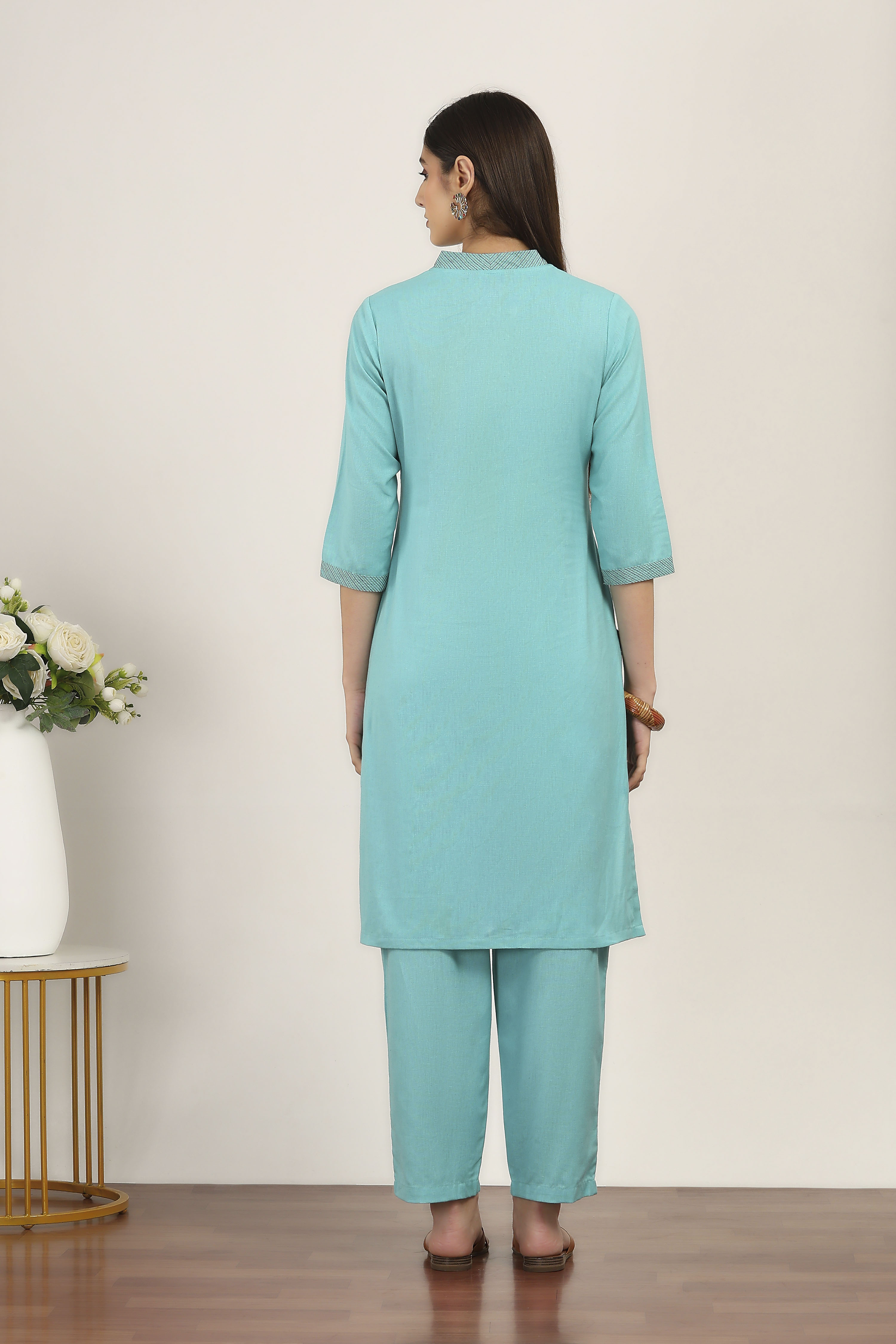 Green Cotton Blend Cotton Flex Kurta Pants Set image number 4