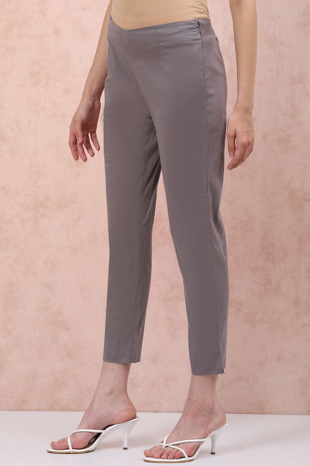 Grey Cotton Slim Pants image number 3