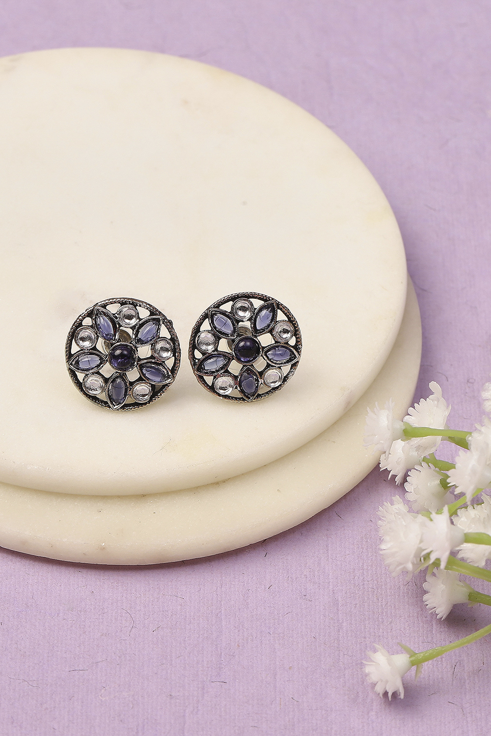 Dark Blue Oxidised Alloy Earrings image number 0