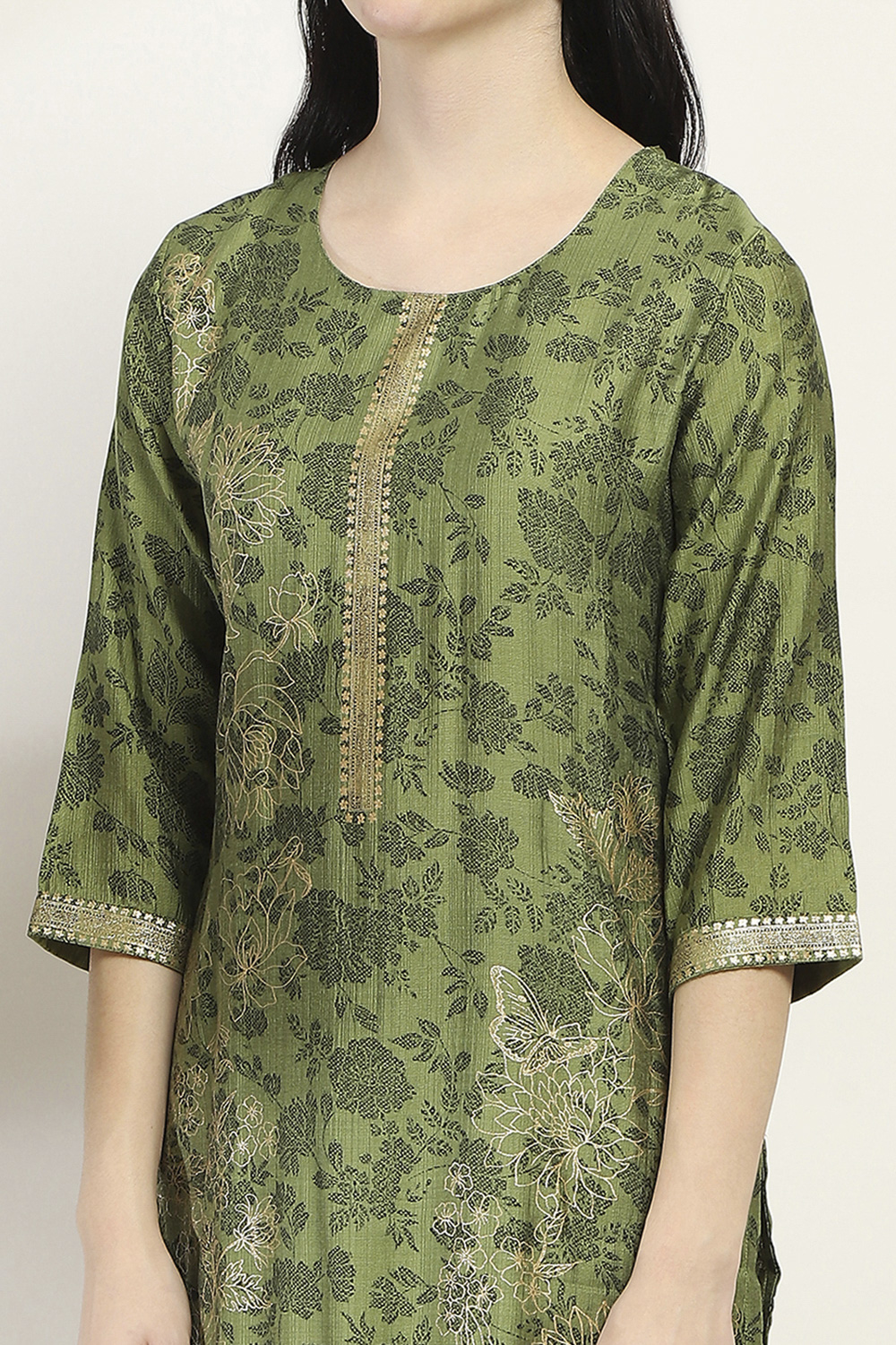 Green Viscose Blend Straight Set image number 1