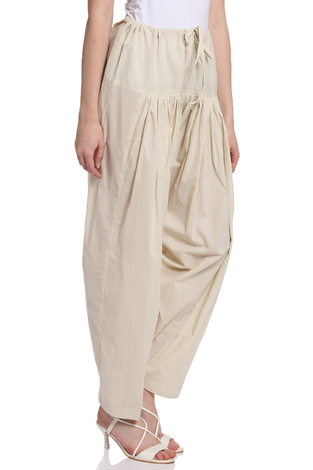 Off White Cotton Fusion Pants image number 3