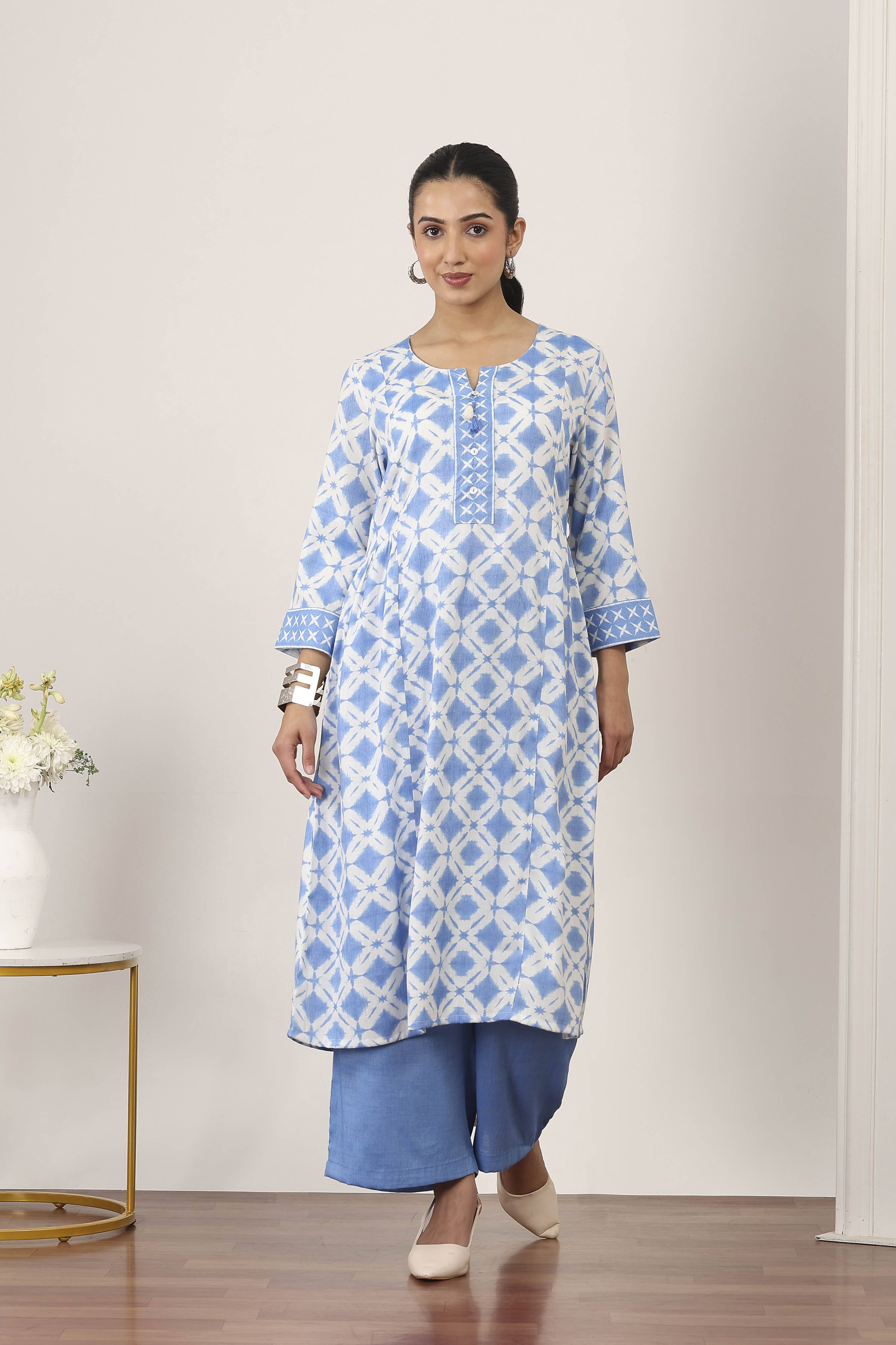 Blue Viscose Polyester Viscose Rayon Kurta Pants Set image number 6