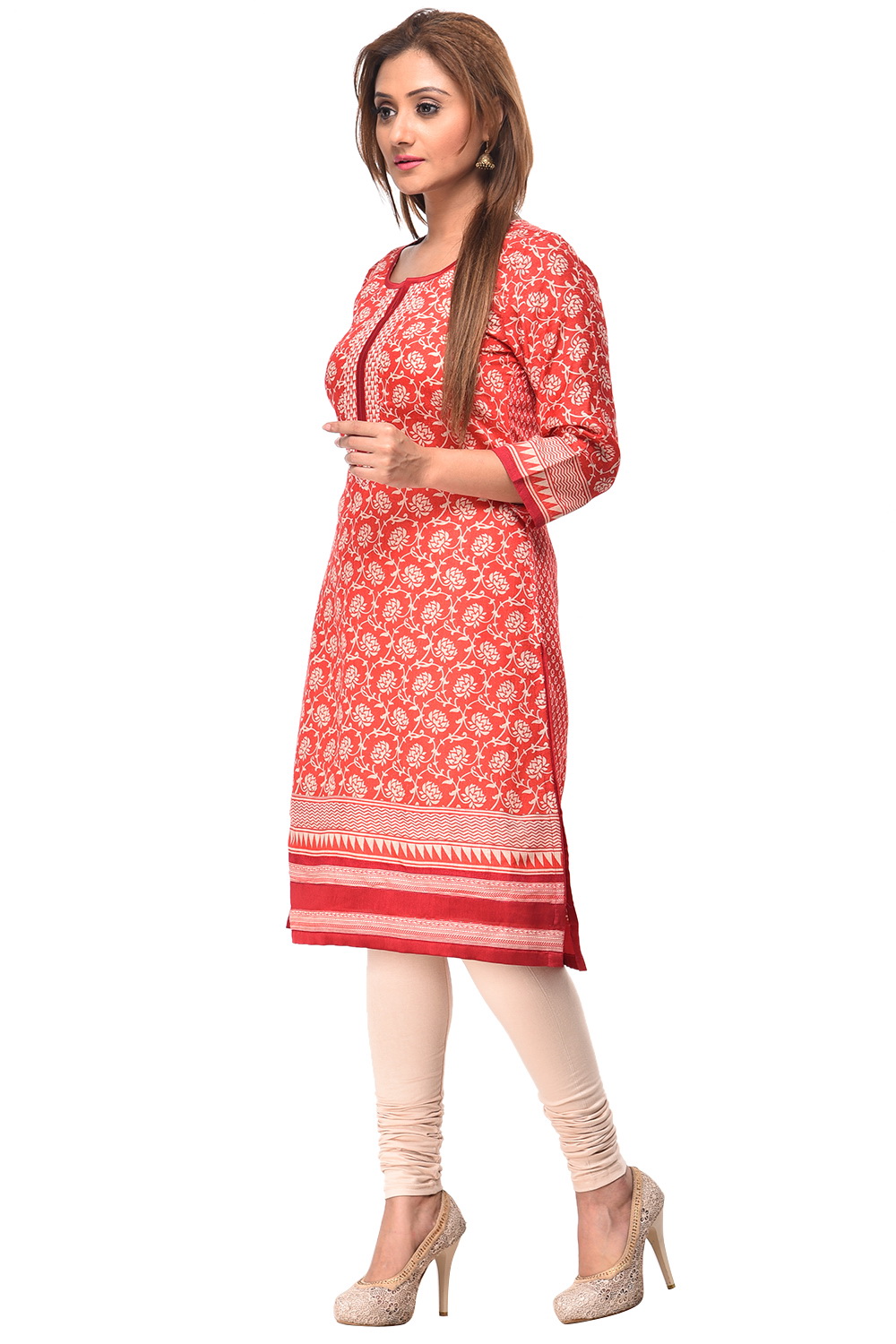 Red Straight Cotton Kurta image number 1
