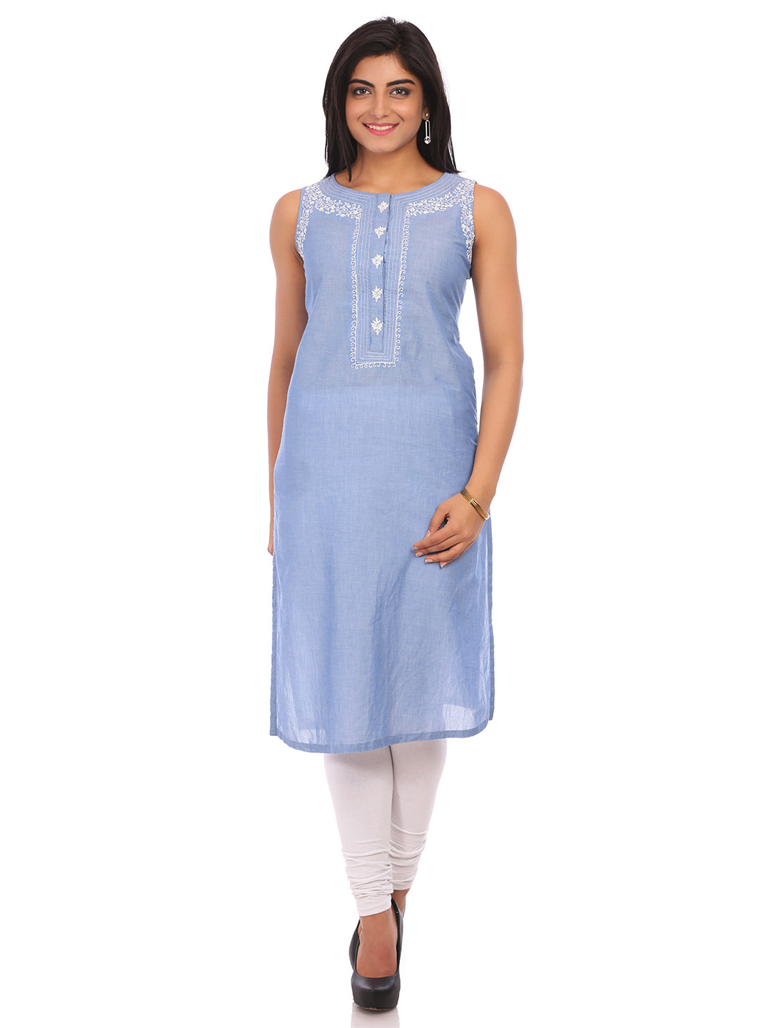 Blue Cotton Straight Kurta image number 0