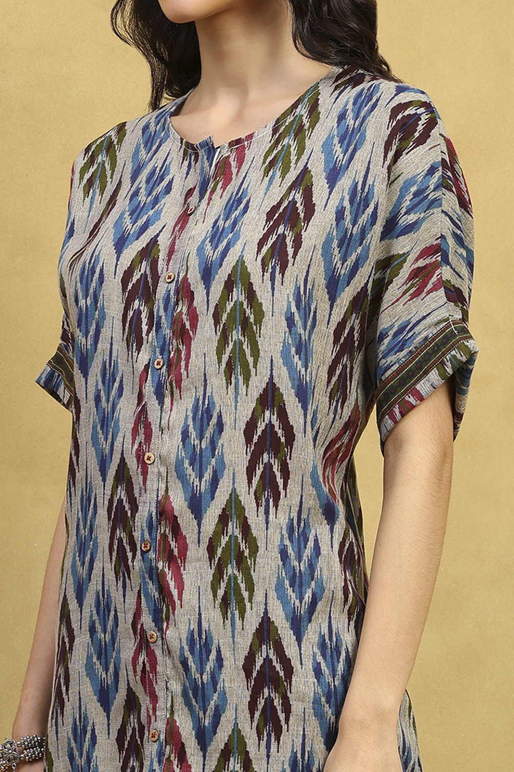 Grey Viscose Blend Printed Straight Kurta image number 1