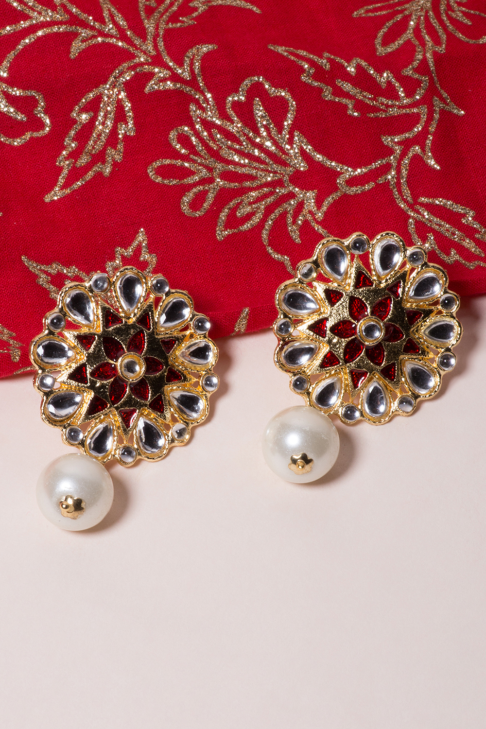 Red Metal Brass Earring image number 1