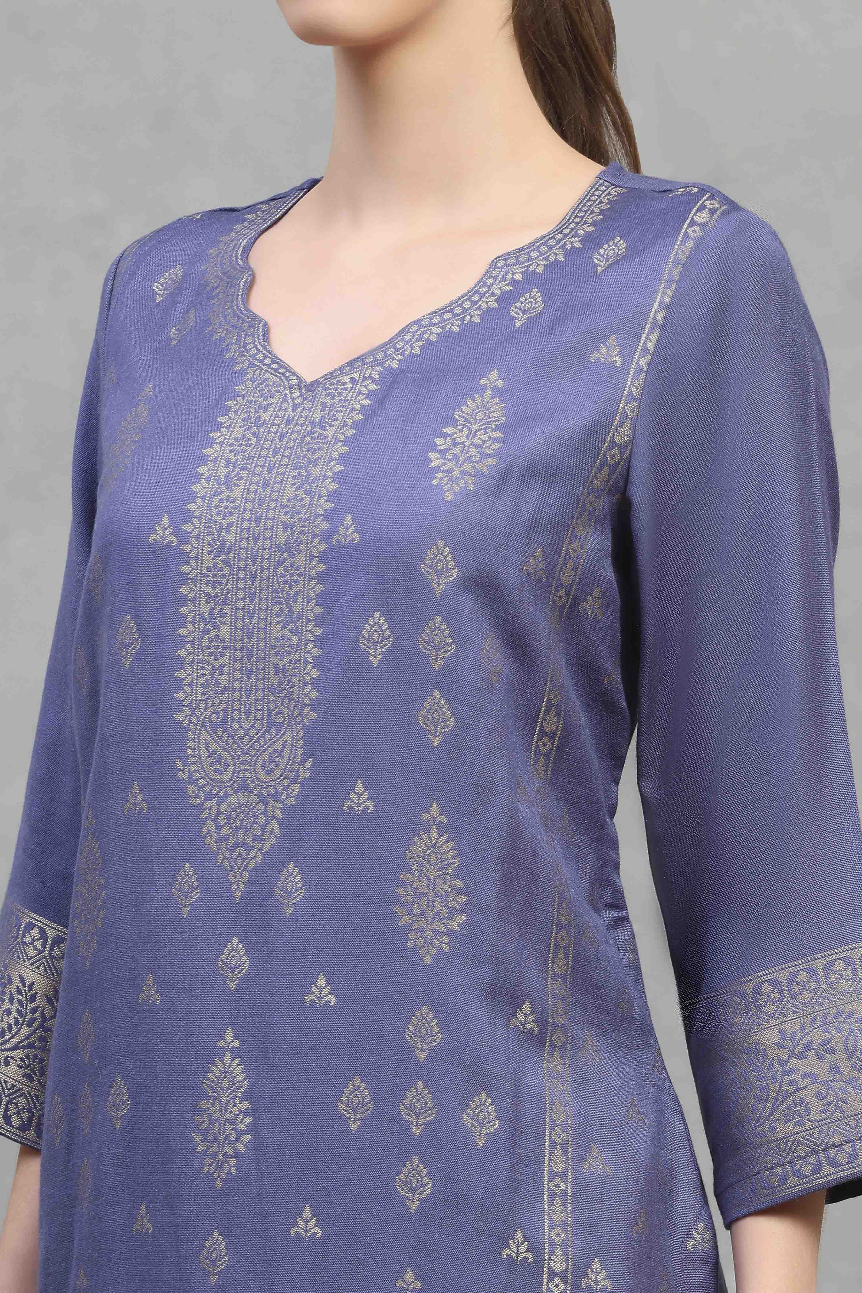 Blue Polyester Yarndyed Straight Suit Set image number 1