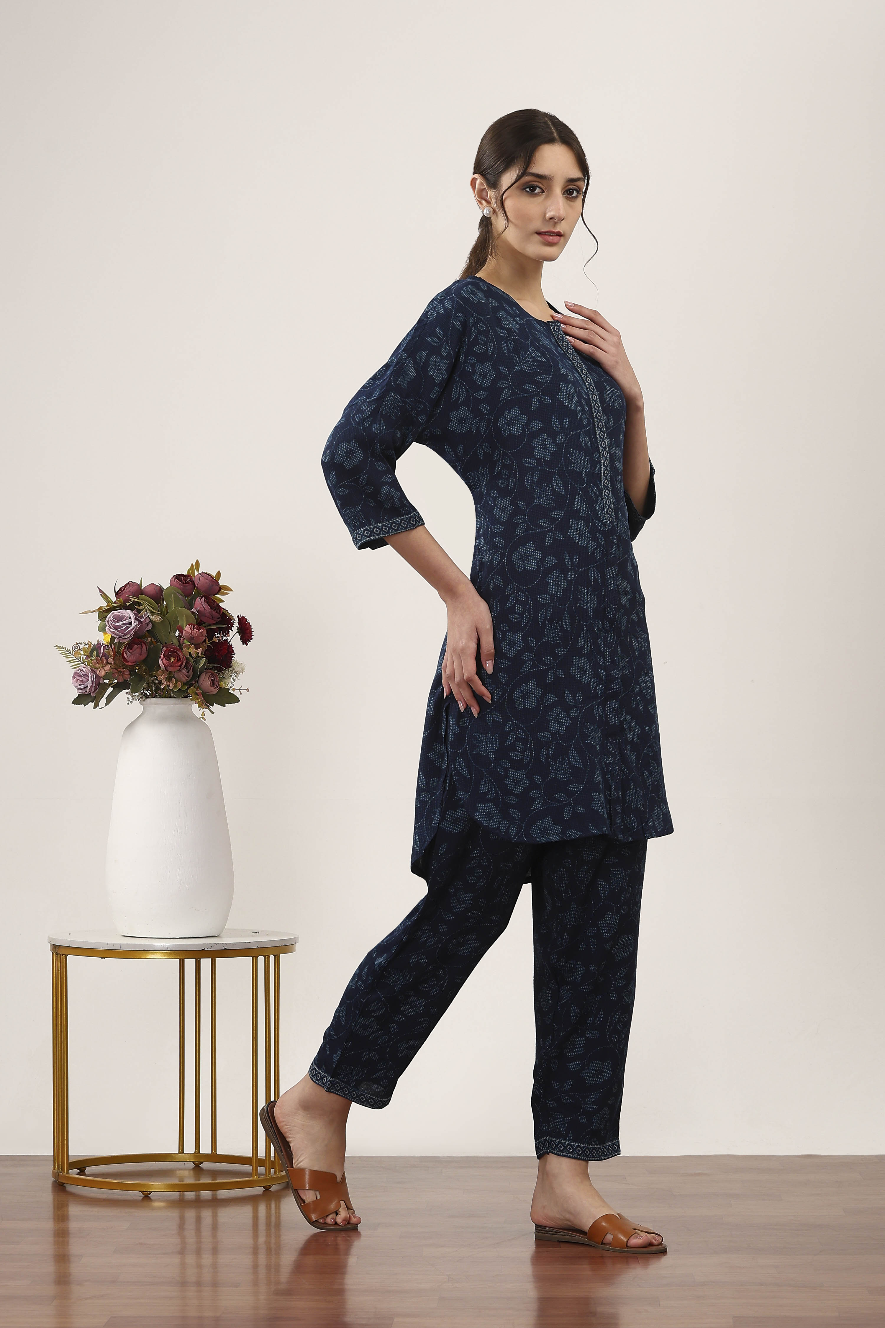 Blue Viscose Polyester Viscose Rayon Kurta Pants Set image number 5