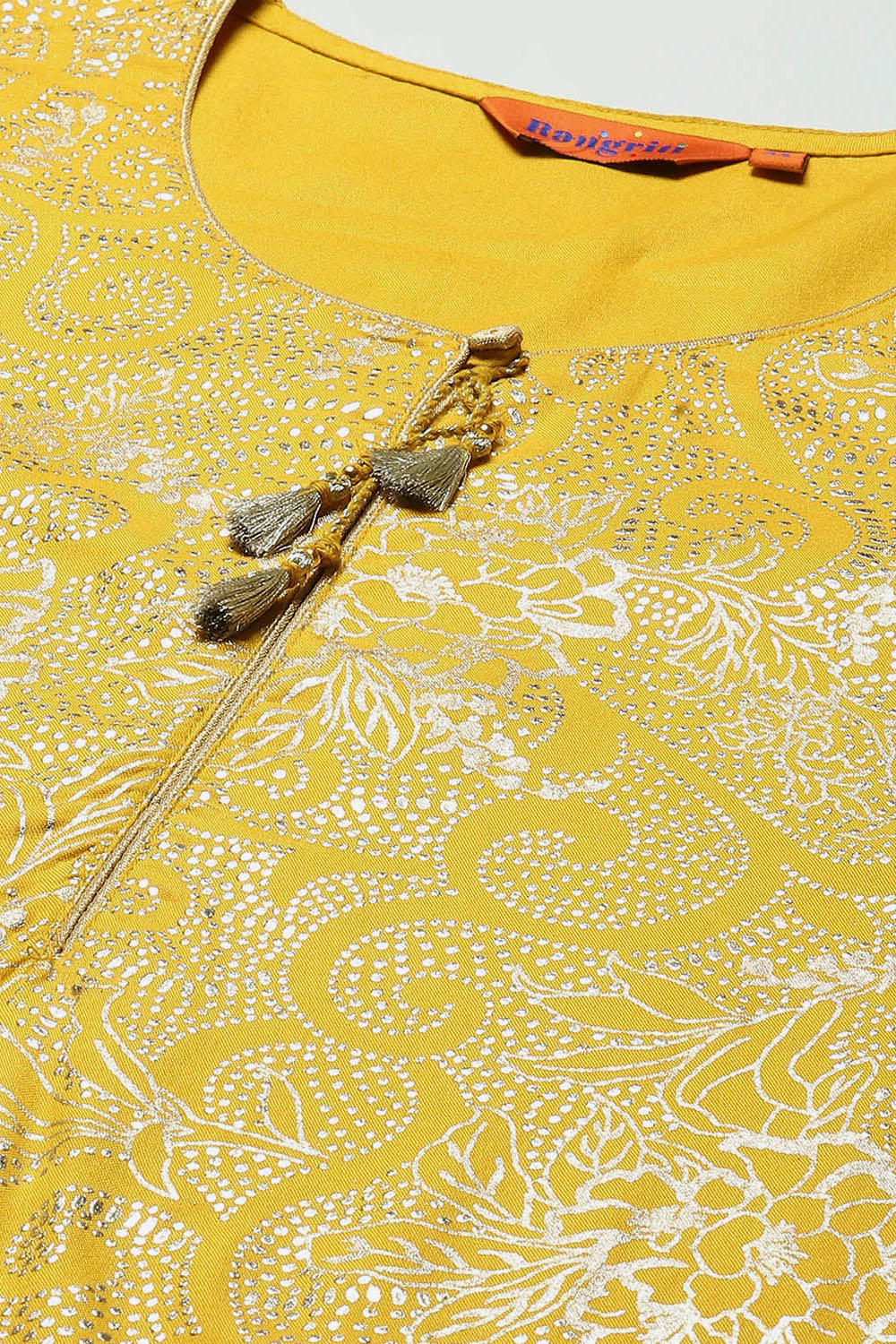 Yellow LIVA Straight Printed Kurta image number 1