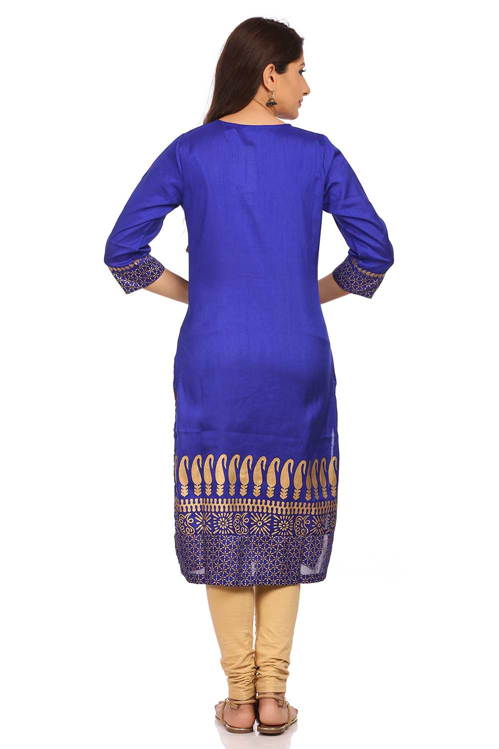 Blue Straight Polyester Kurta image number 3