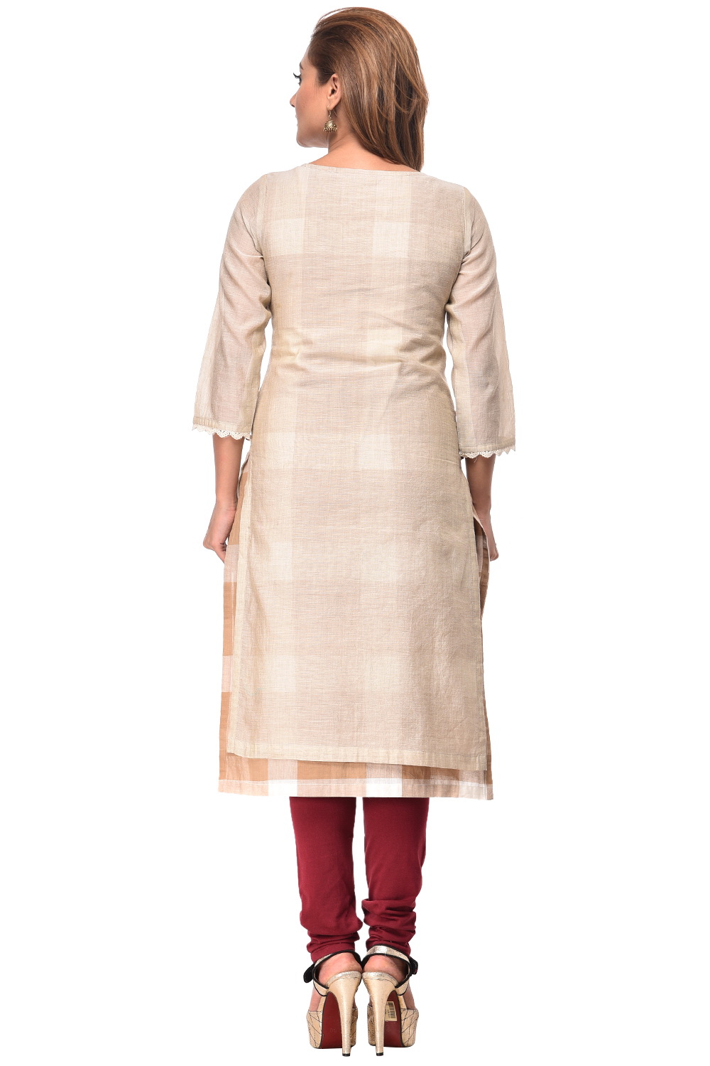 Beige A-Line Cotton Kurta image number 3