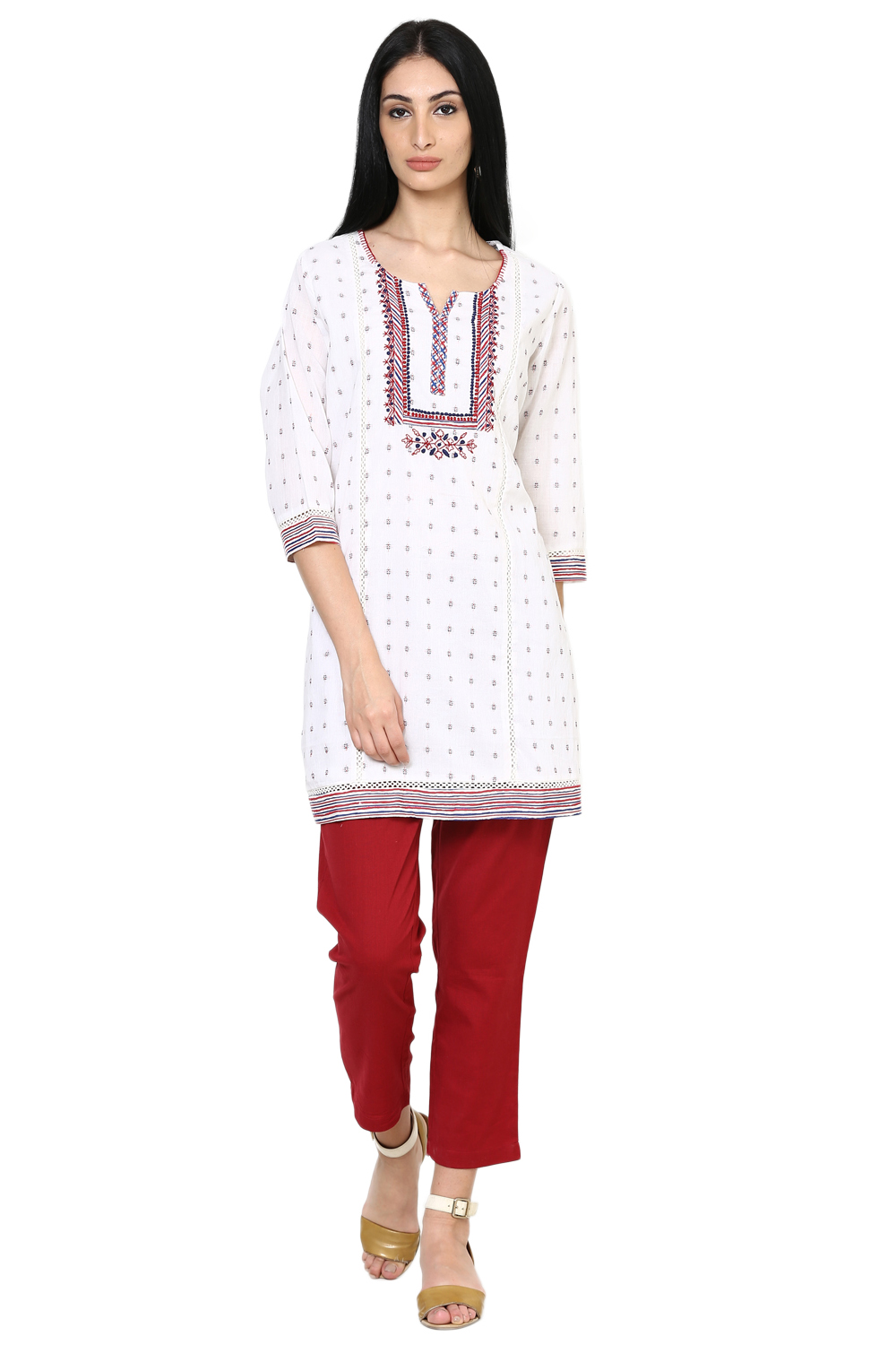 White Straight Poly Cotton Indie Top image number 0