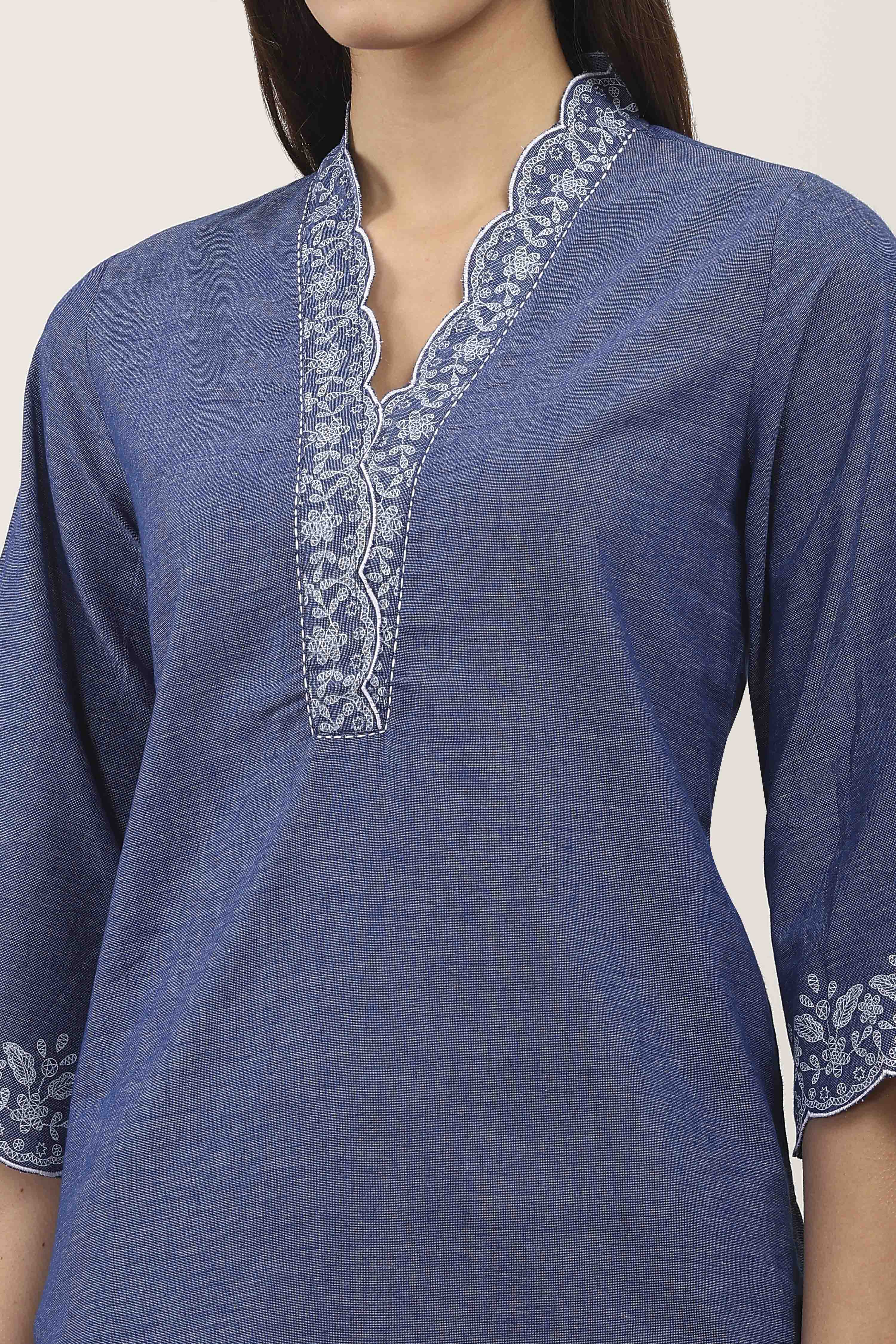 Blue Cotton Kurta Pants Set image number 1