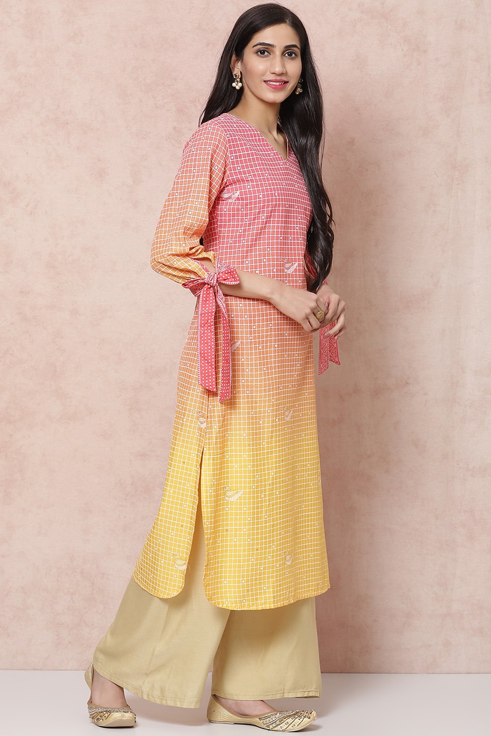 Yellow LIVA Straight Kurta image number 3