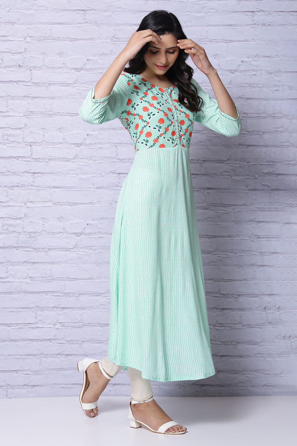 Mint Green Viscose Rayon A Line Kurta image number 3