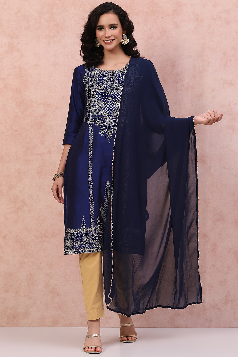 Navy Blue Art Silk Dupatta image number 0