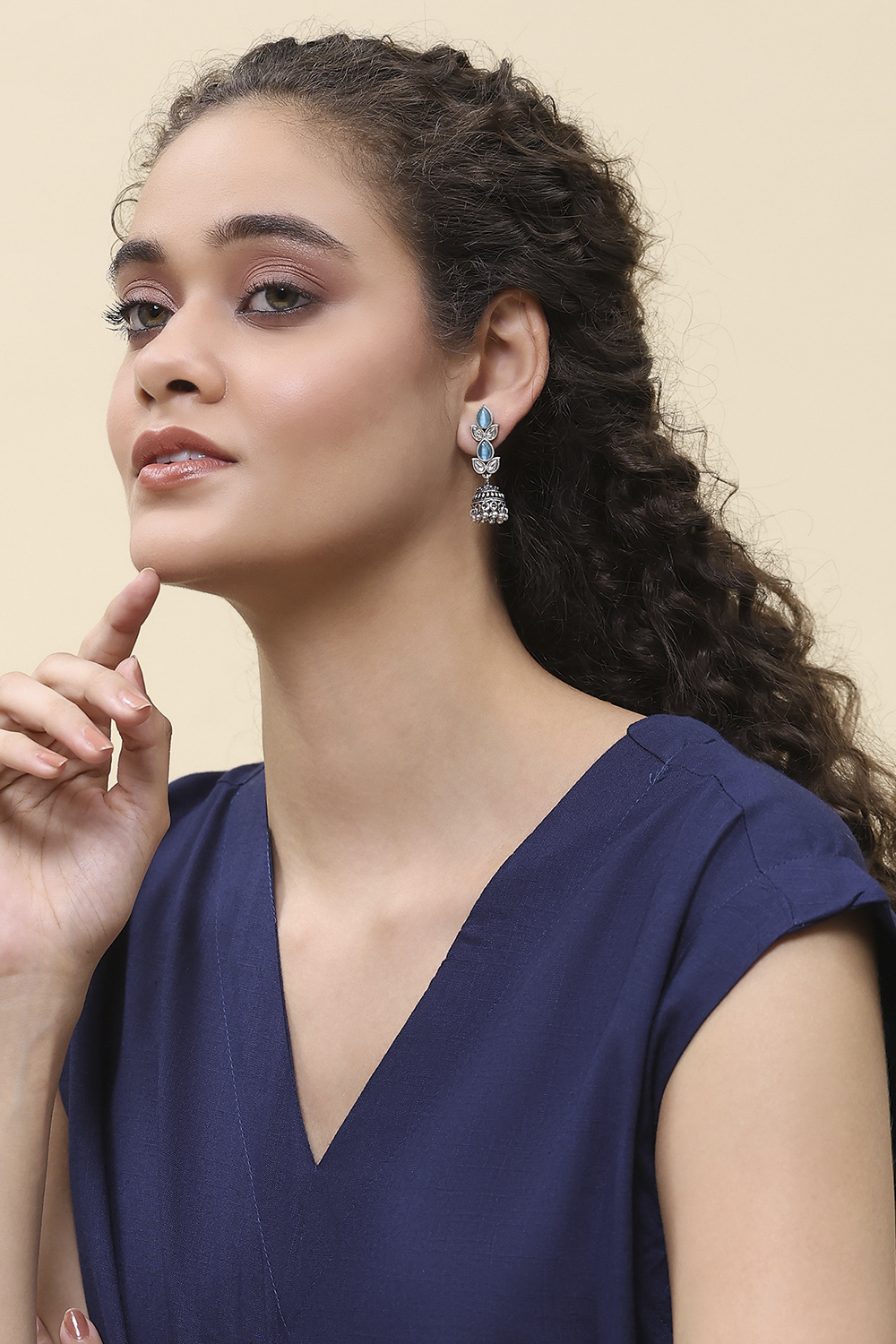 Blue Brass Jhumka image number 3