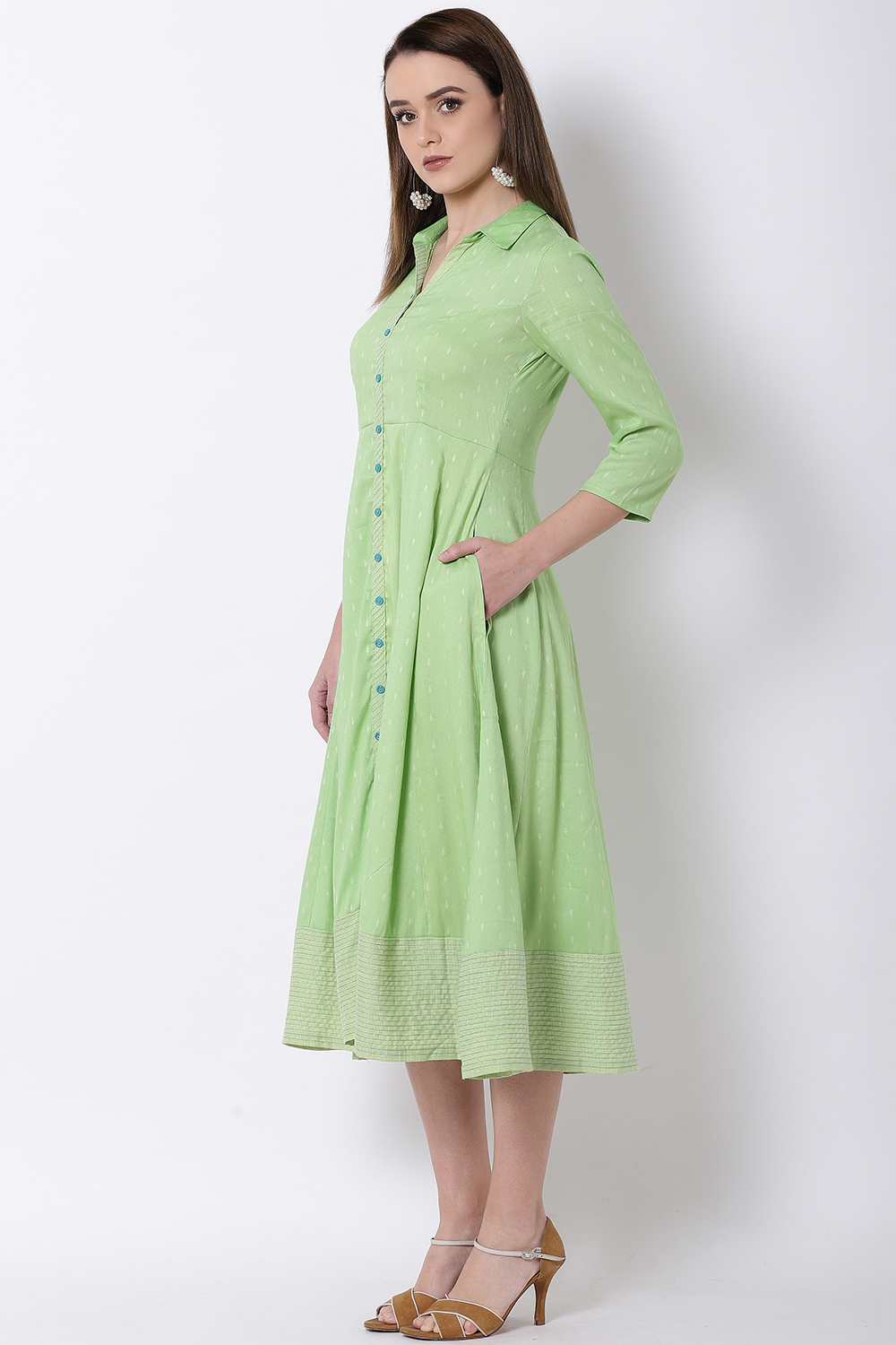 Green Cotton Kalidar Dress image number 2