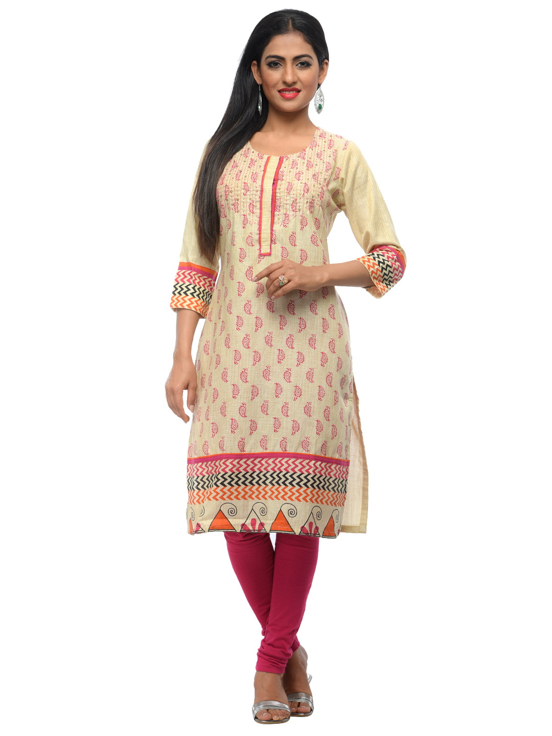 Beige Cotton Straight Kurta image number 0