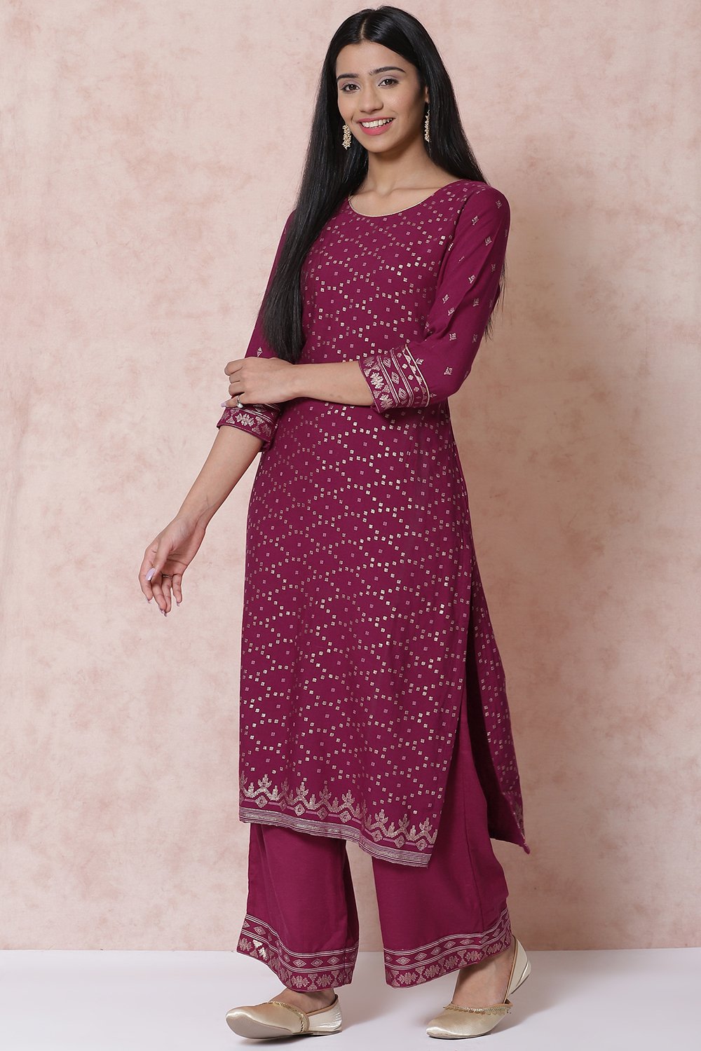 Wine LIVA Straight Kurta image number 3