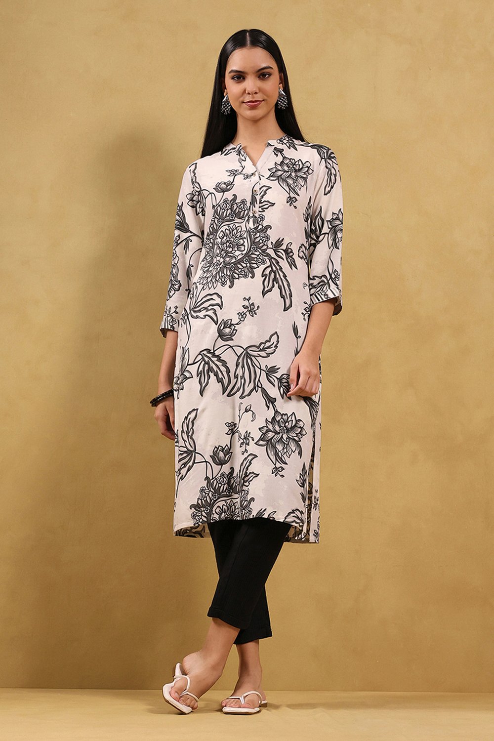 Black Viscose Rayon Printed Straight Kurta image number 5