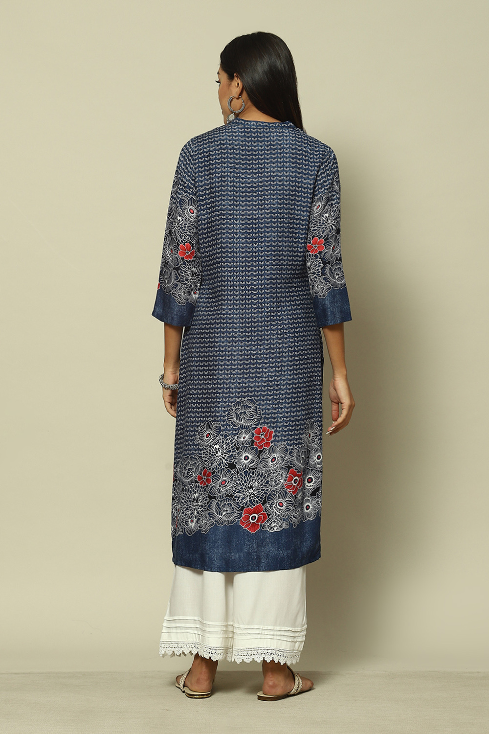 Indigo Blue LIVA Straight Printed Kurta image number 4