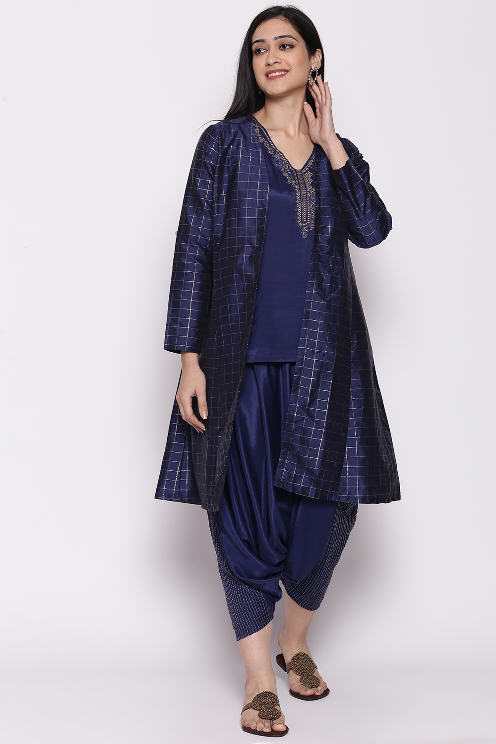 Royal Blue Polyester Viscose Straight Suit Set image number 0