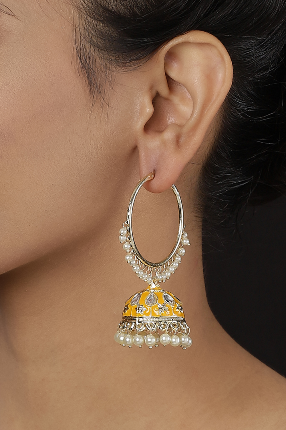 Yellow Metal Brass Earrings image number 1