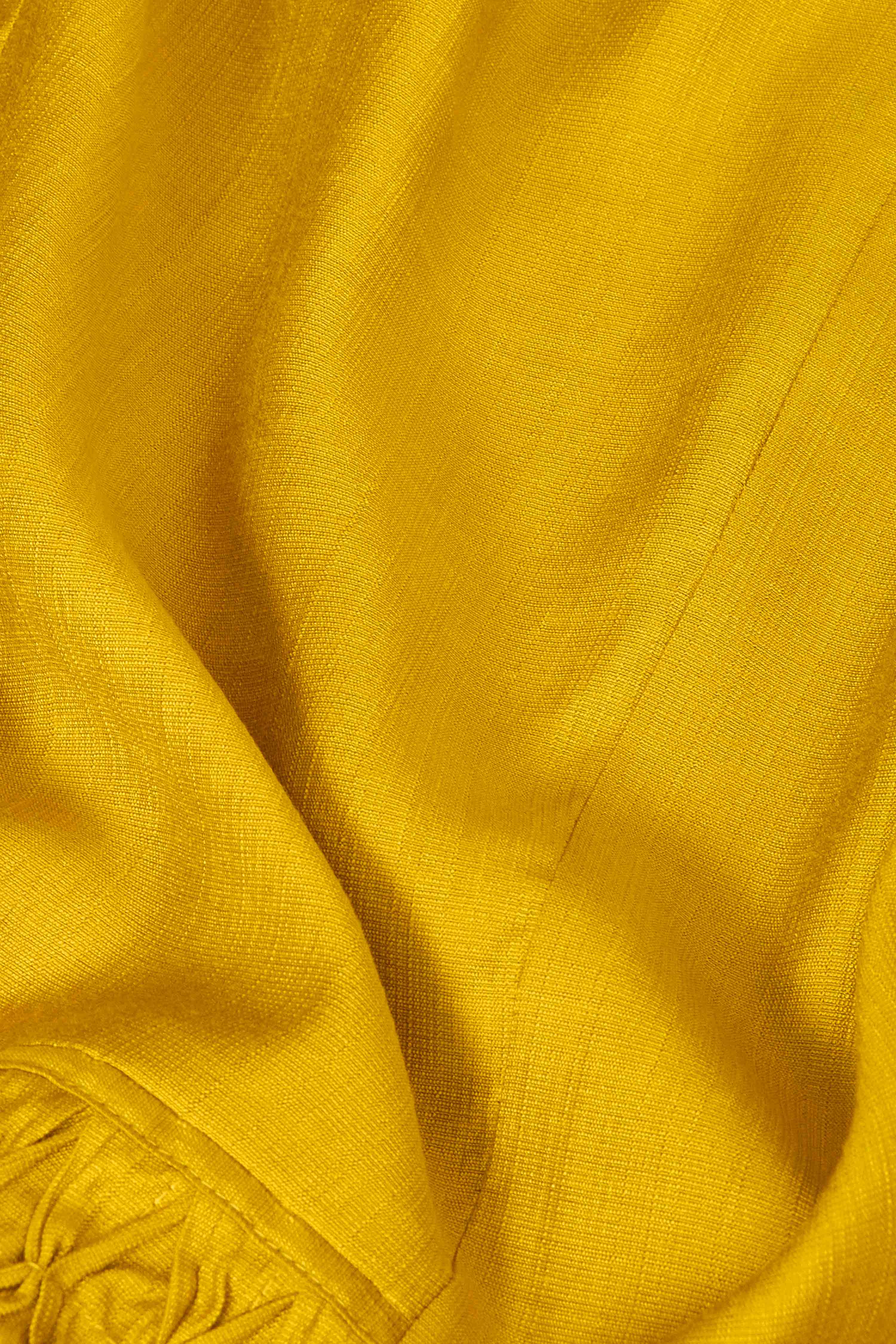 Yellow Viscose Blend A-Line Solid Suit Set image number 3