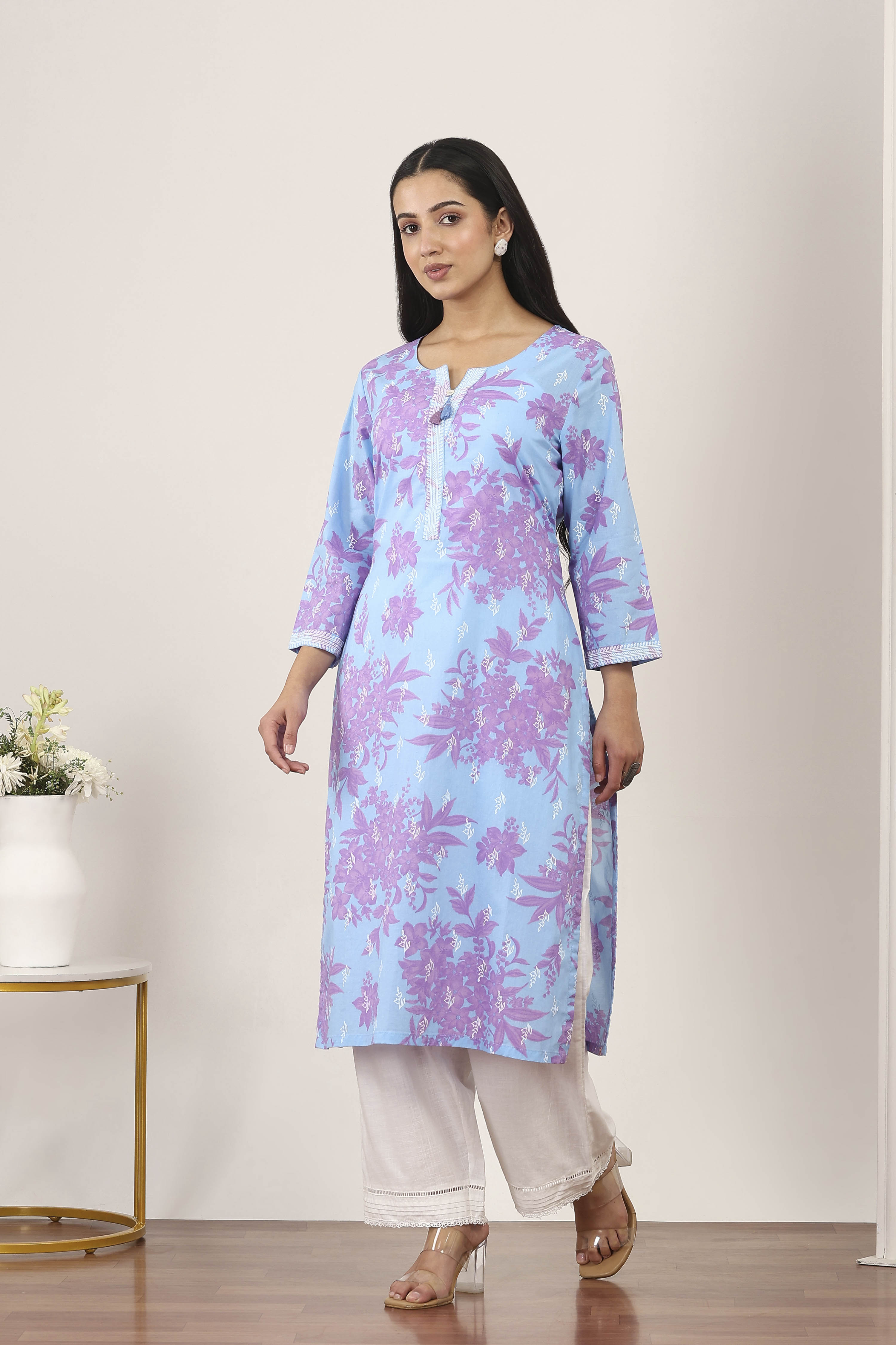 Blue Cotton Straight Kurtas image number 2