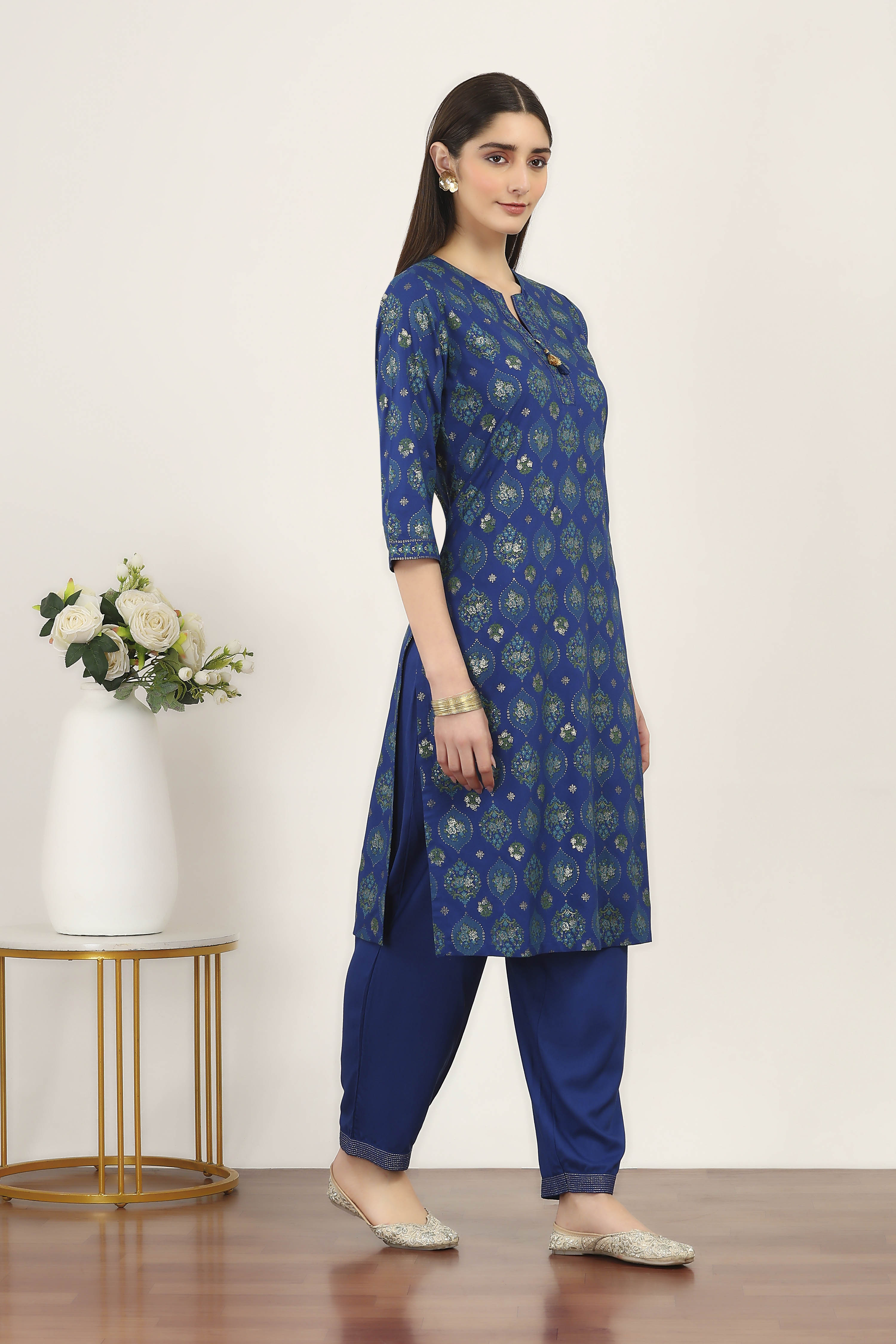 Blue Rayon Viscose Rayon Kurta Pants Set image number 5
