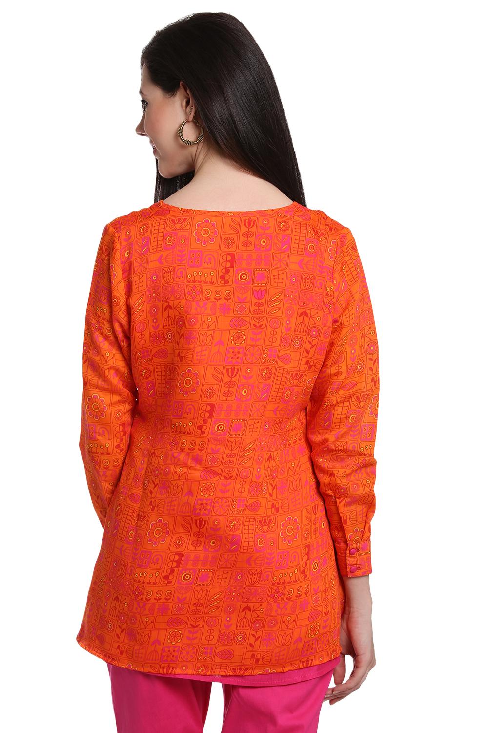 Orange Art Silk Indie Top image number 4