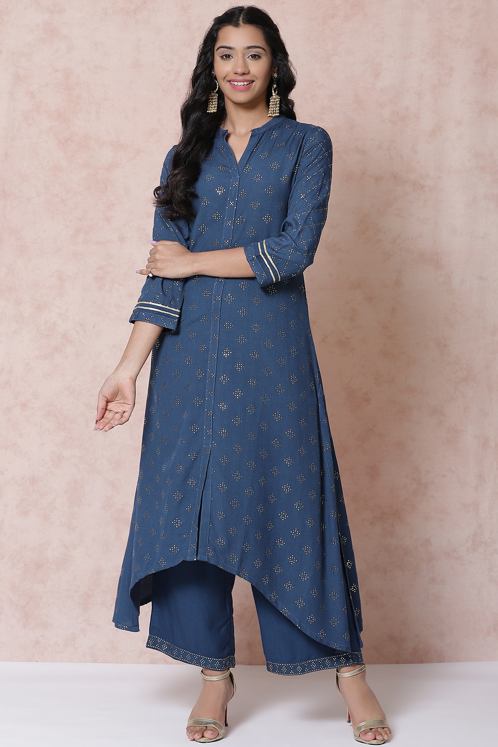 Indigo LIVA Asymmetric Kurta image number 0