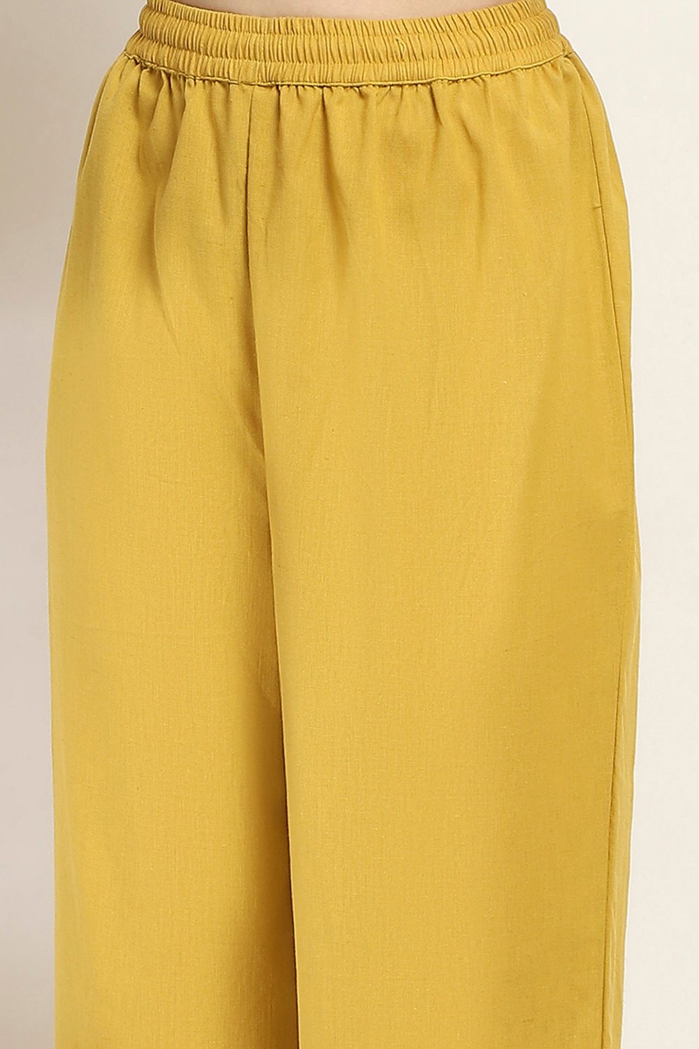 Yellow Cotton Embroidered Straight Kurta Set image number 2