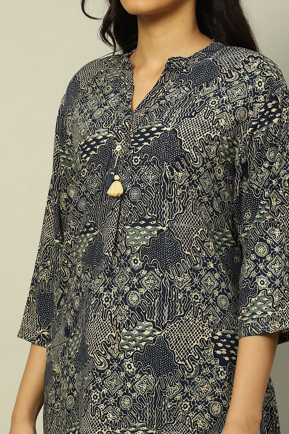 Navy Blue Printed Straight Kurta Pants Co-ord Set image number 1